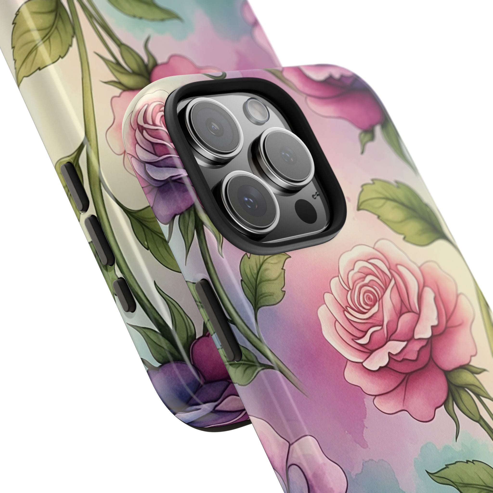 Floral Rose Tough Phone Case — Pastel Watercolor Protection