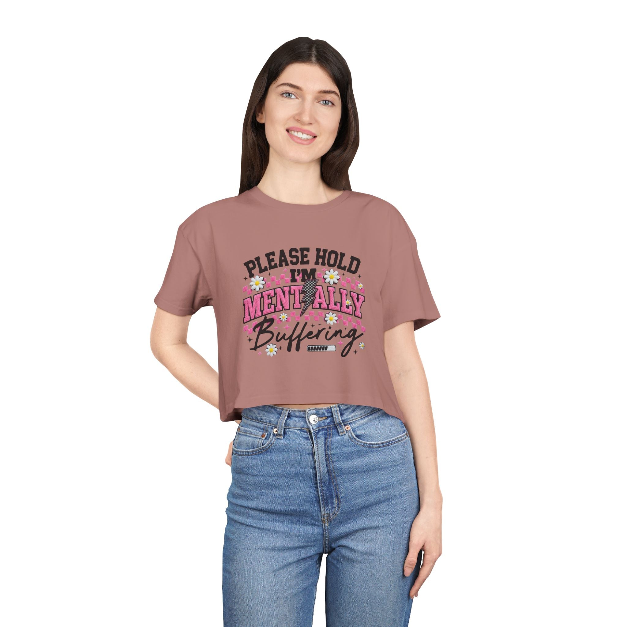 Please Hold I[0m'm Mentally Buffering Crop Tee
