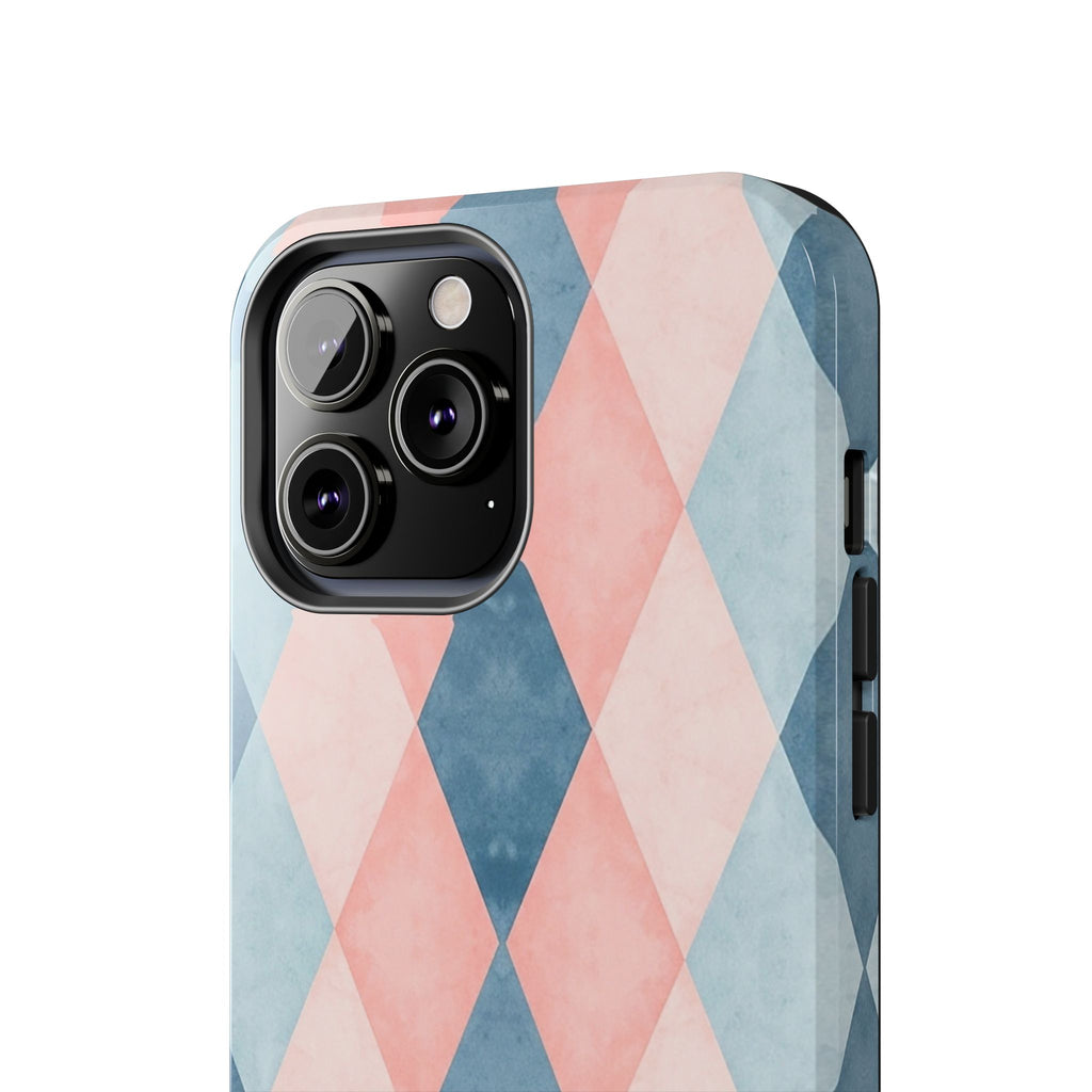 Pastel Harlequin Tough Phone Case — Blue & Pink Diamond Pattern
