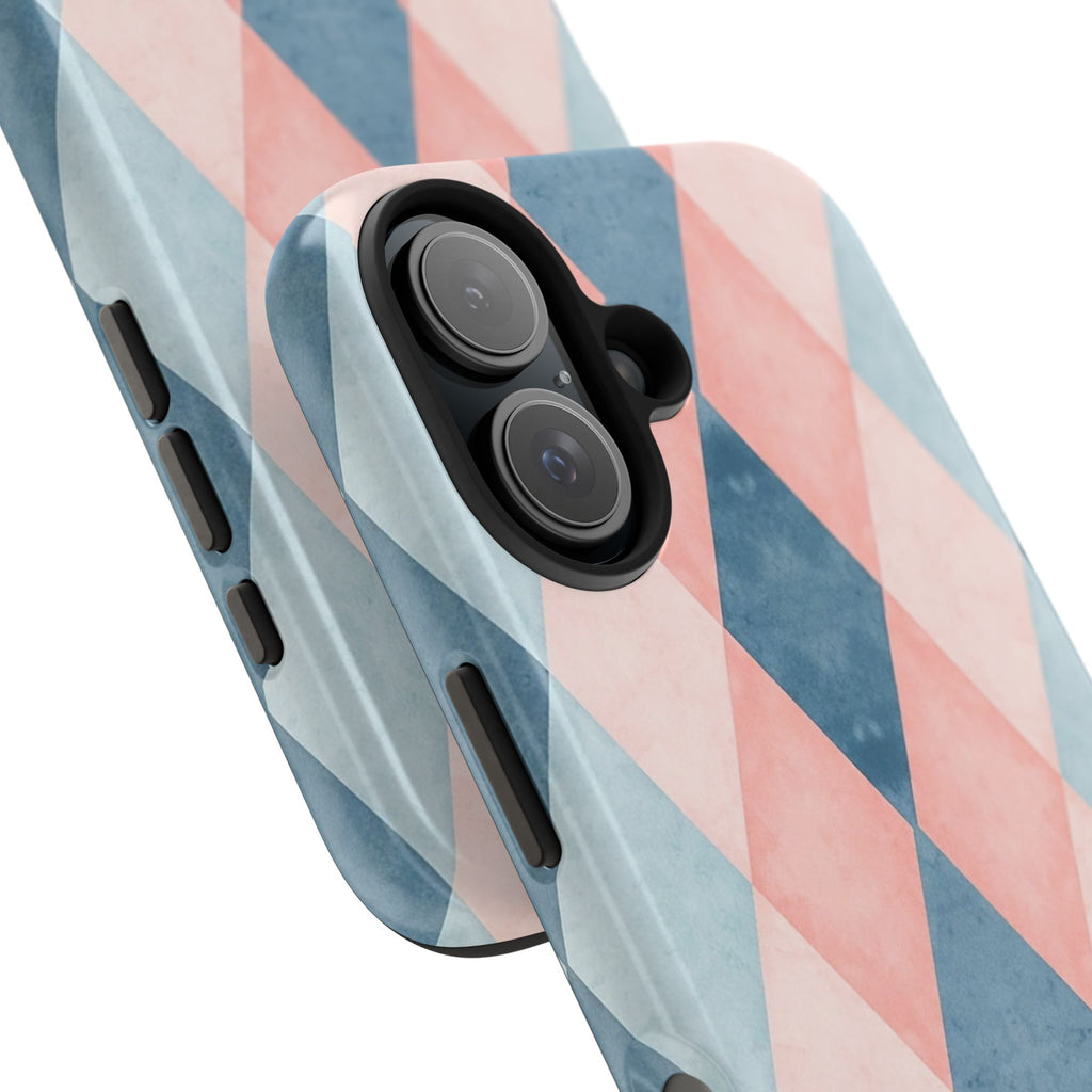 Pastel Harlequin Tough Phone Case — Blue & Pink Diamond Pattern