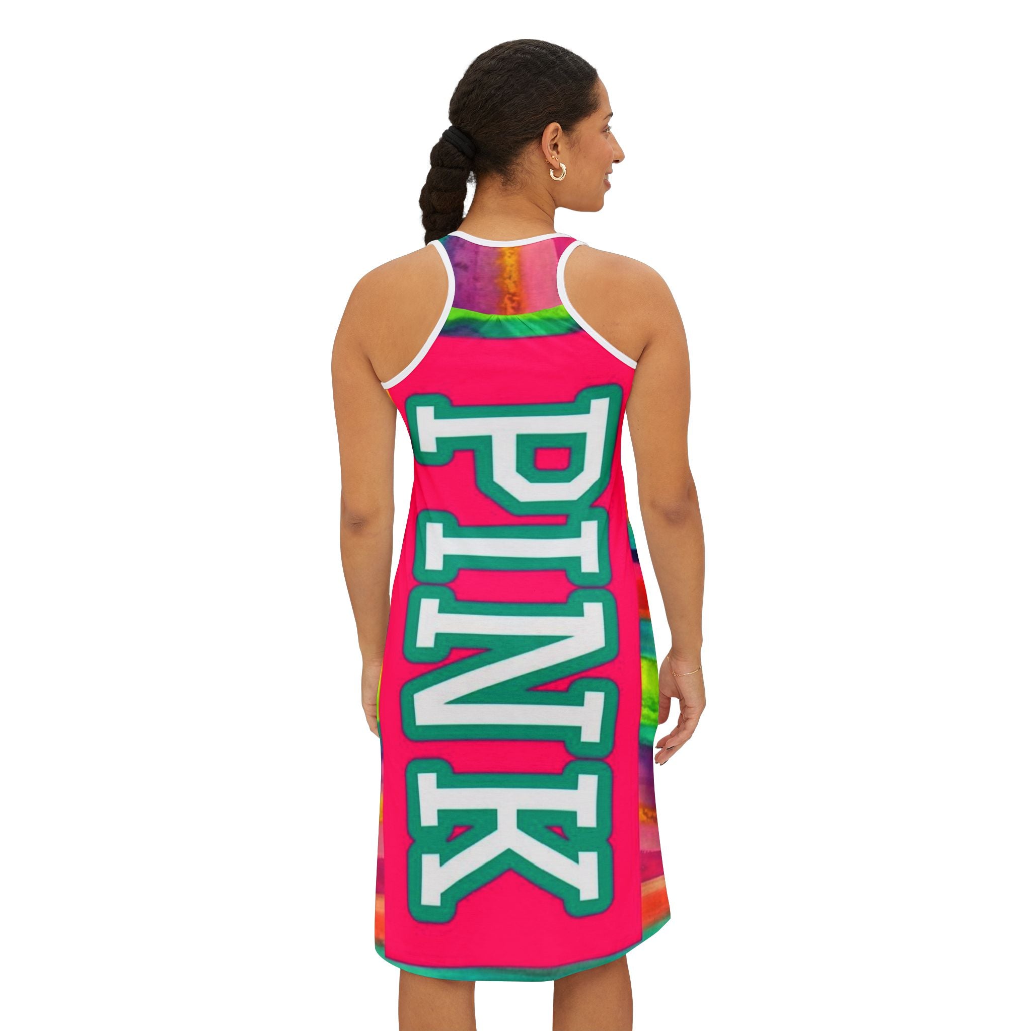 PINK Tie-Dye Racerback Dress — Vibrant Colorblock Casual Sundress