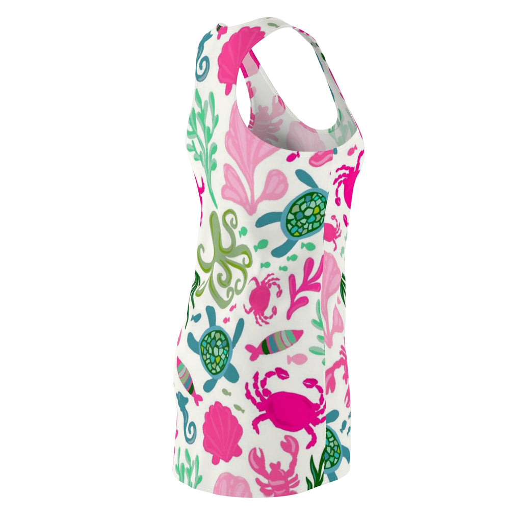 Sea Life Racerback Dress — Pink & Teal Ocean Creatures All-Over Print