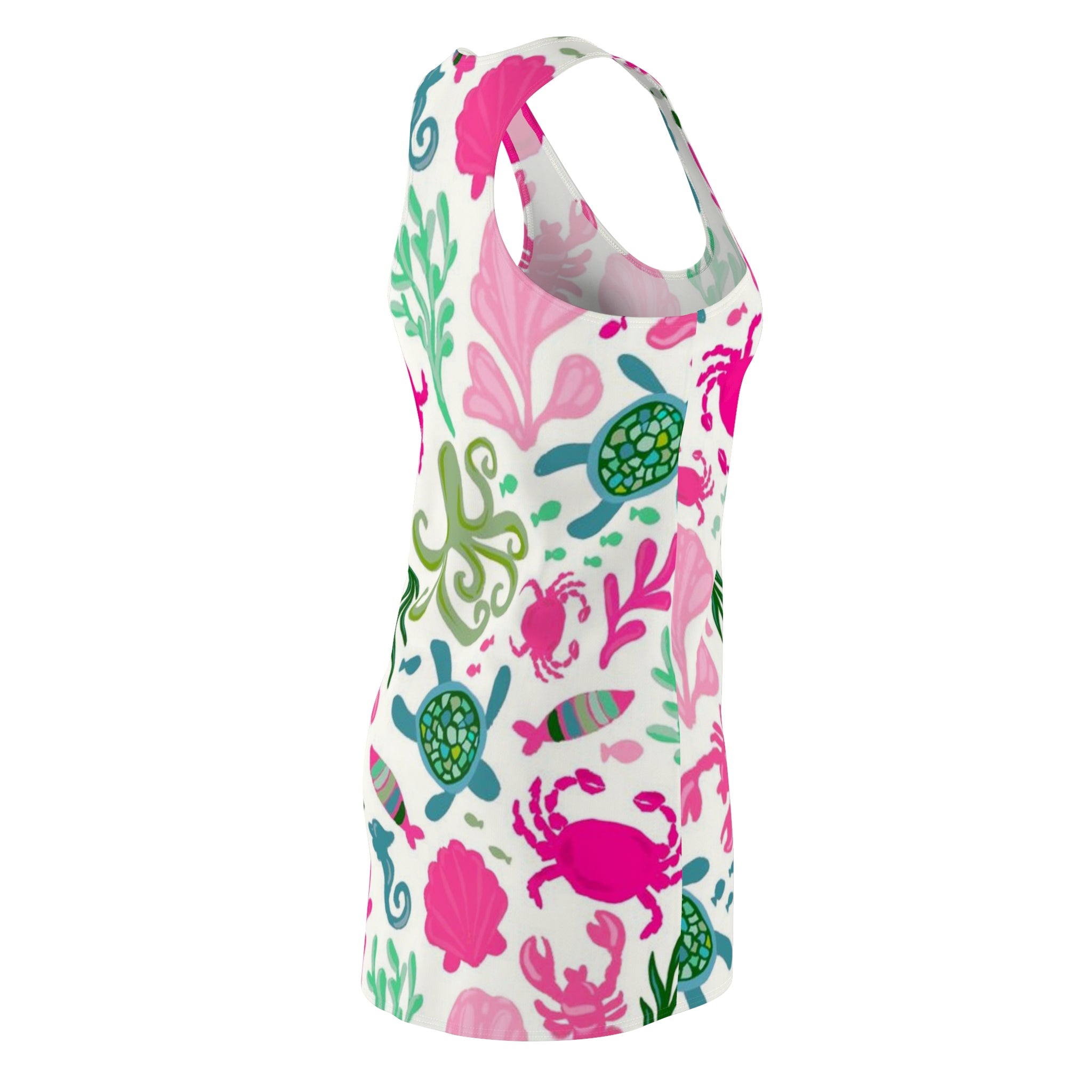 Sea Life Racerback Dress — Pink & Teal Ocean Creatures All-Over Print