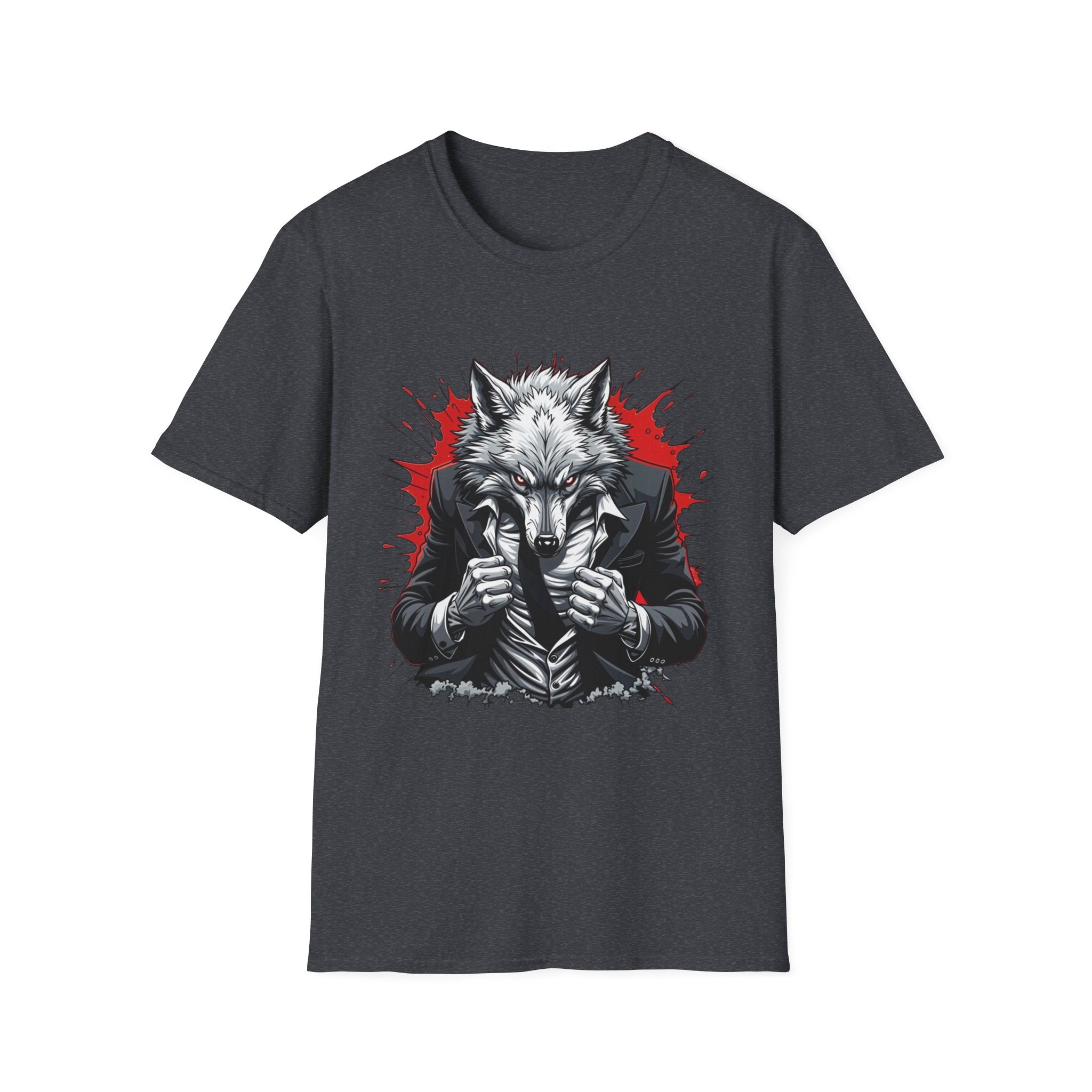 Wolf Suit T-Shirt — Wolf in Suit Graphic Tee (Bold Red Splash)