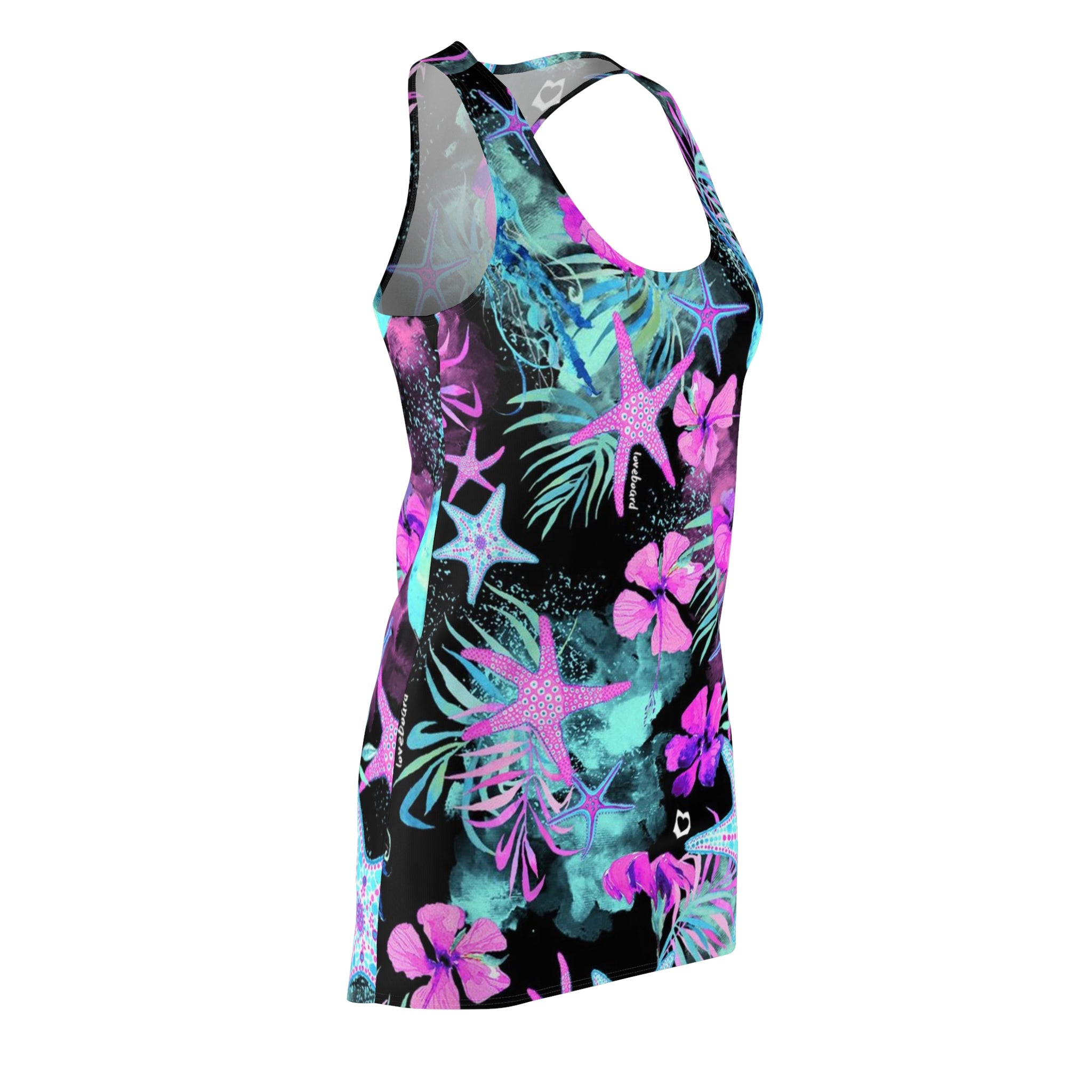 Tropical Starfish Racerback Dress — Neon Hibiscus Beach Print