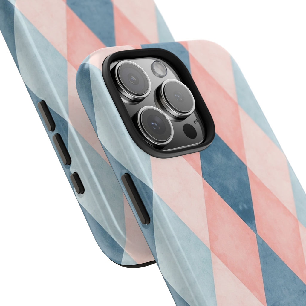 Pastel Harlequin Tough Phone Case — Blue & Pink Diamond Pattern