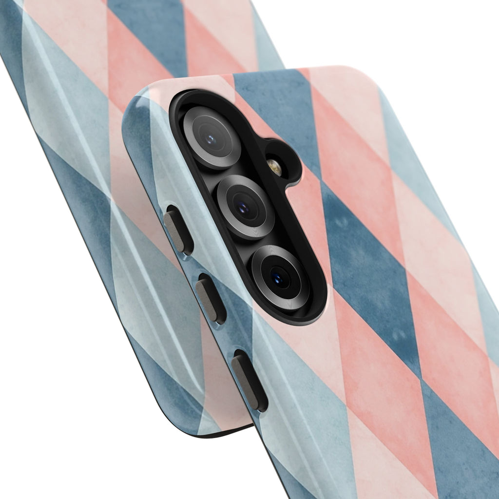 Pastel Harlequin Tough Phone Case — Blue & Pink Diamond Pattern