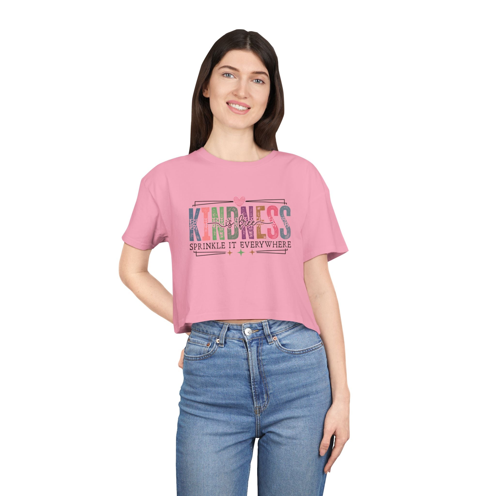 Crop Tee — "Kindness: Sprinkle It Everywhere" Floral Graphic