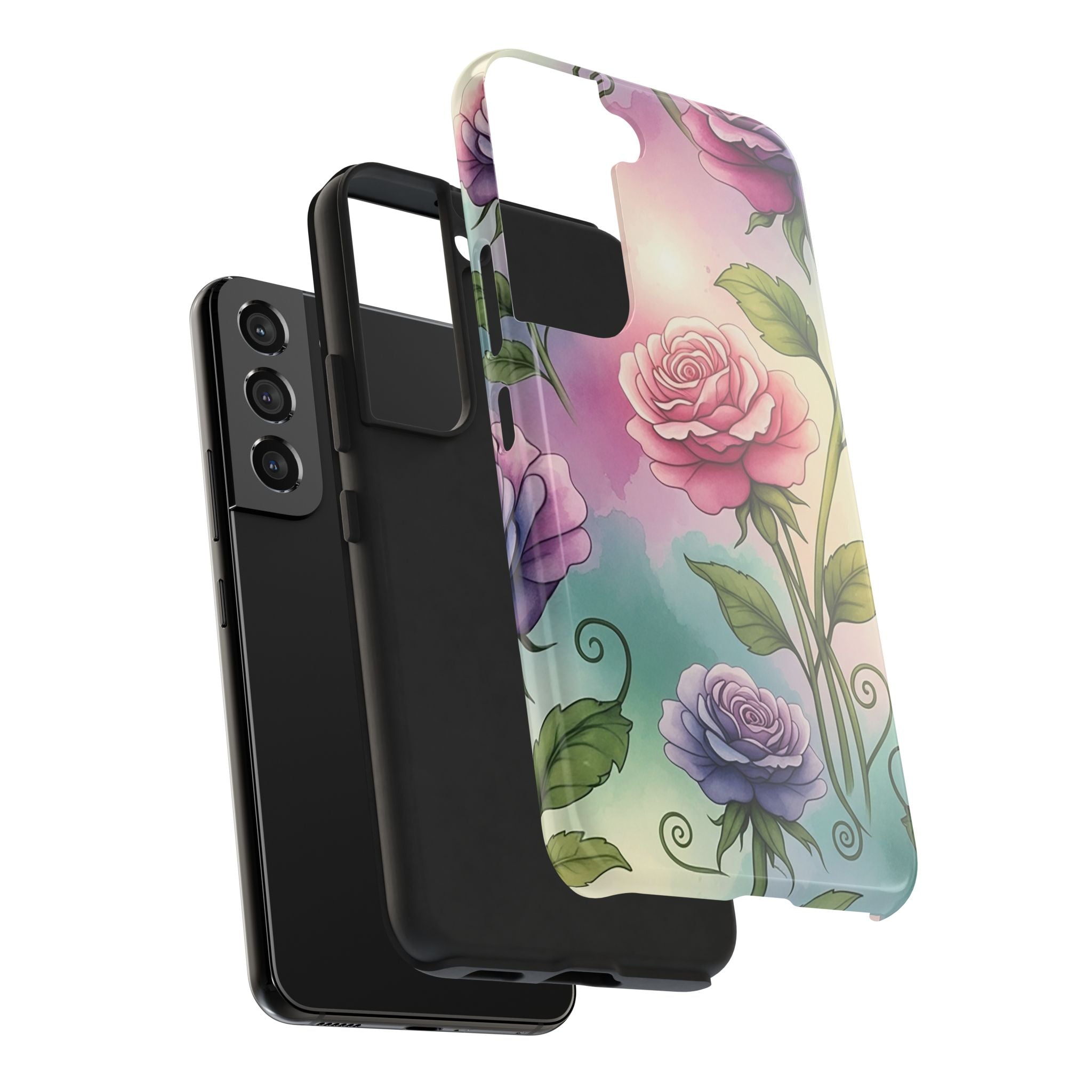 Floral Rose Tough Phone Case — Pastel Watercolor Protection