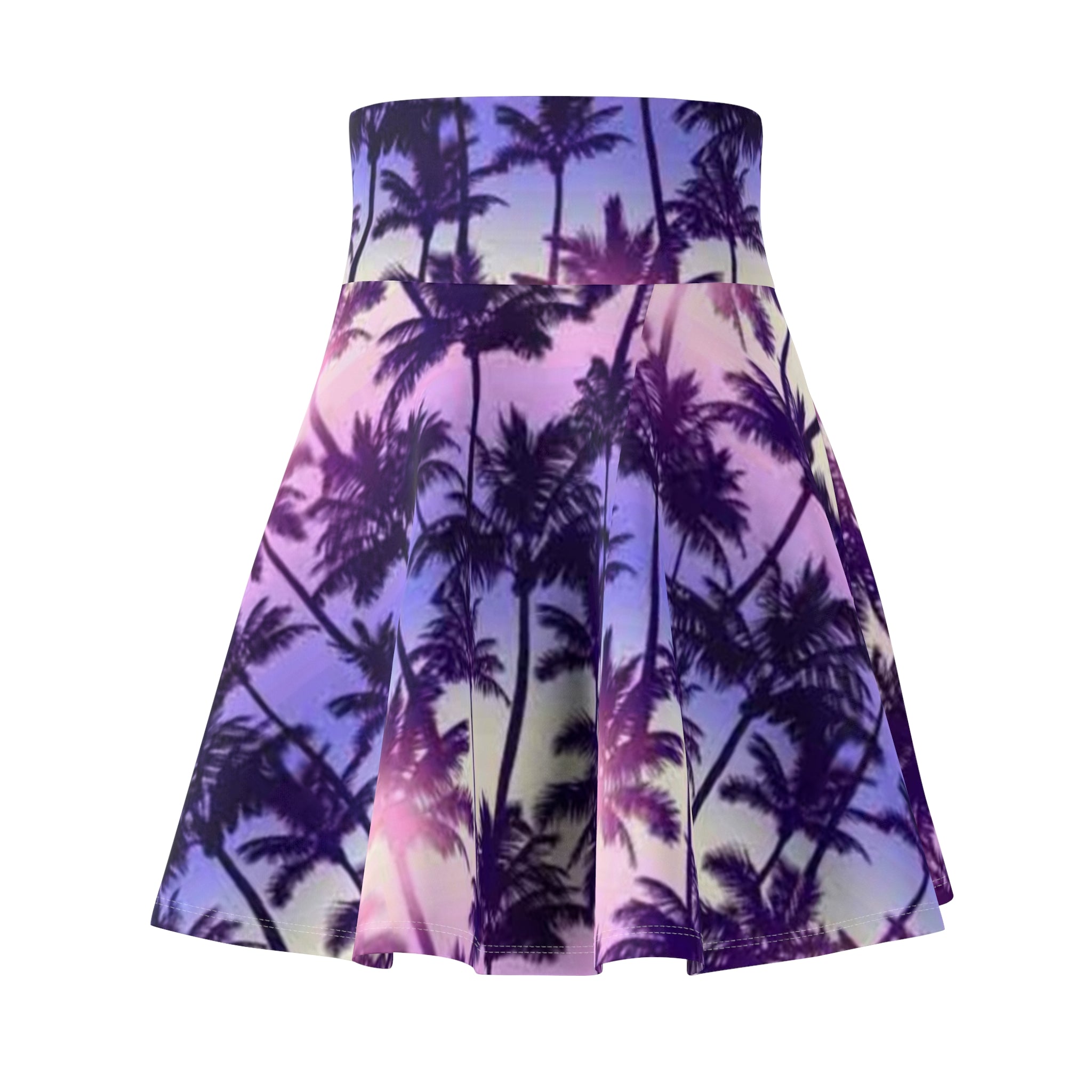 Palm Tree Sunset Skater Skirt — Purple Ombre Beach Print