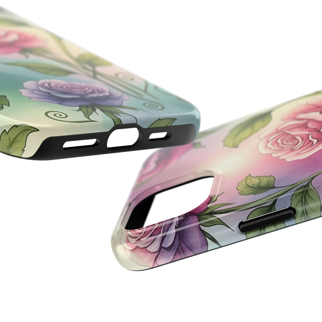 Floral Rose Tough Phone Case — Pastel Watercolor Protection