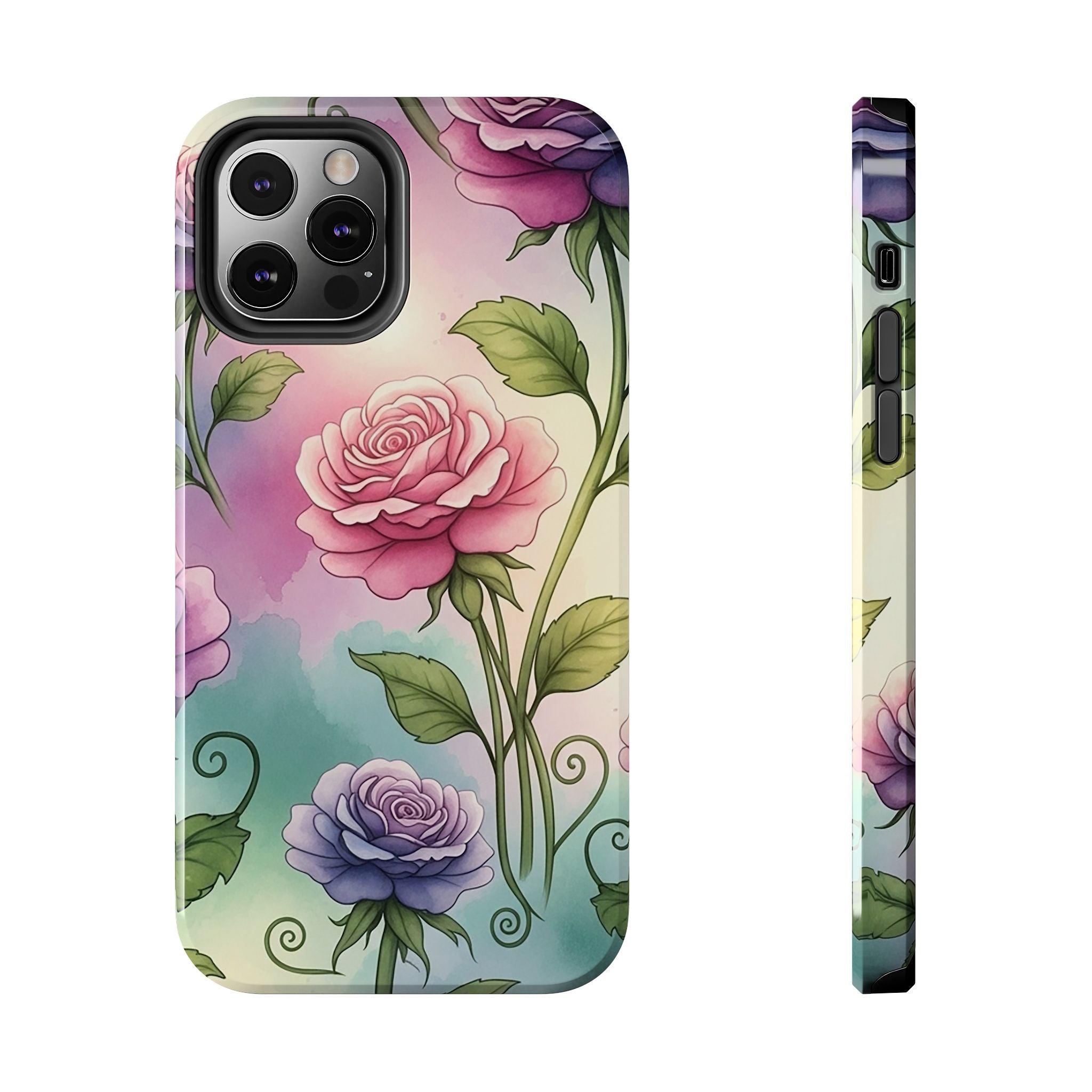 Floral Rose Tough Phone Case — Pastel Watercolor Protection