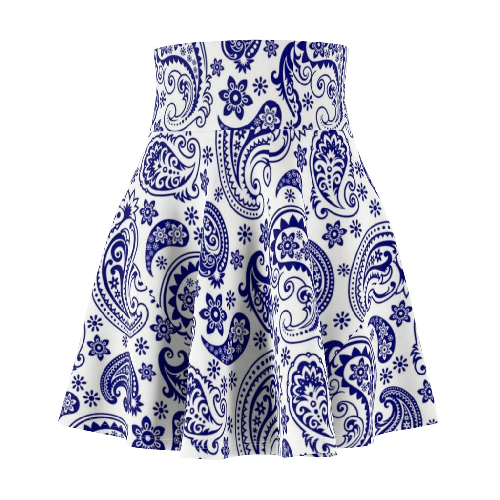 Blue Paisley Skater Skirt — Vintage Floral Print AOP