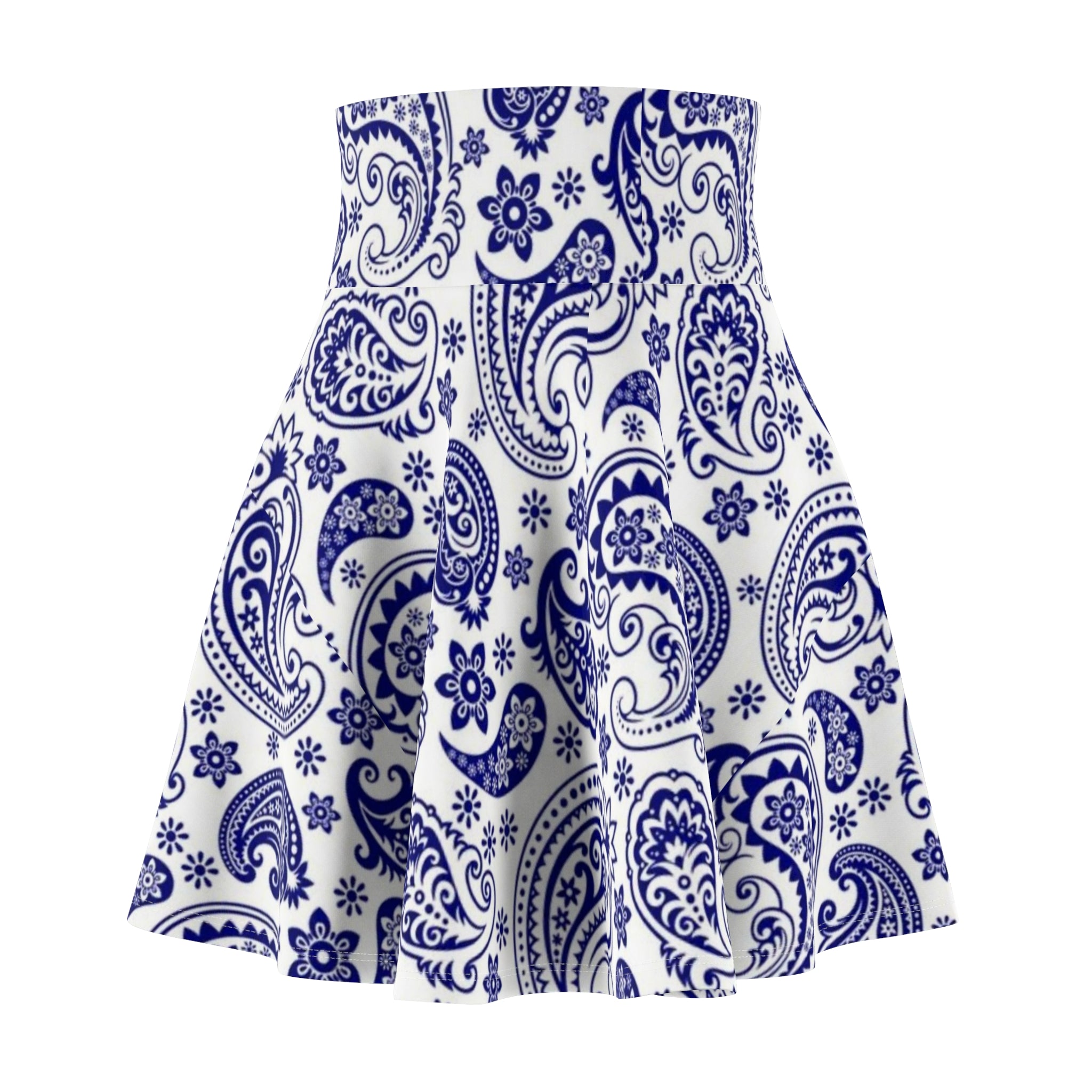 Blue Paisley Skater Skirt — Vintage Floral Print AOP