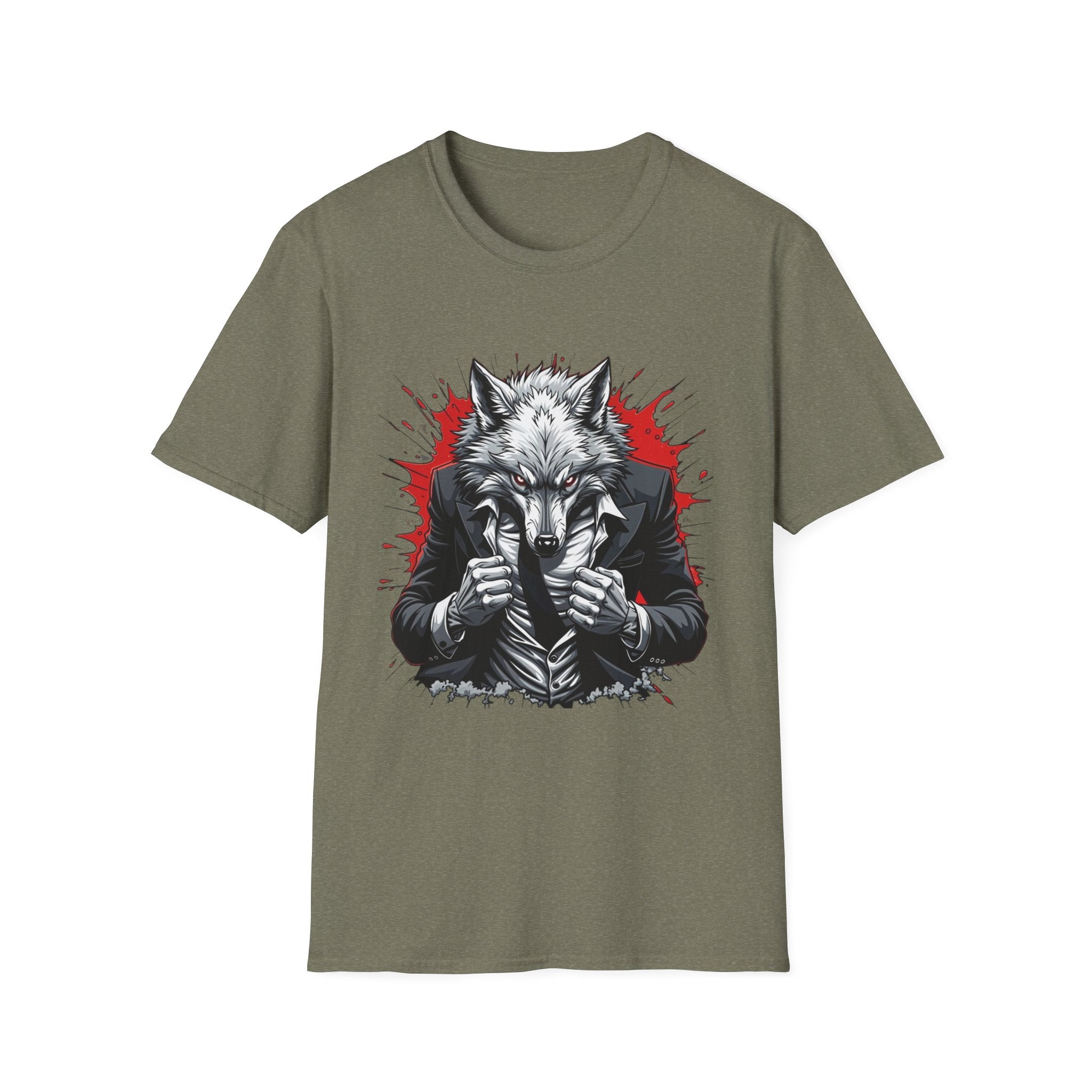 Wolf Suit T-Shirt — Wolf in Suit Graphic Tee (Bold Red Splash)