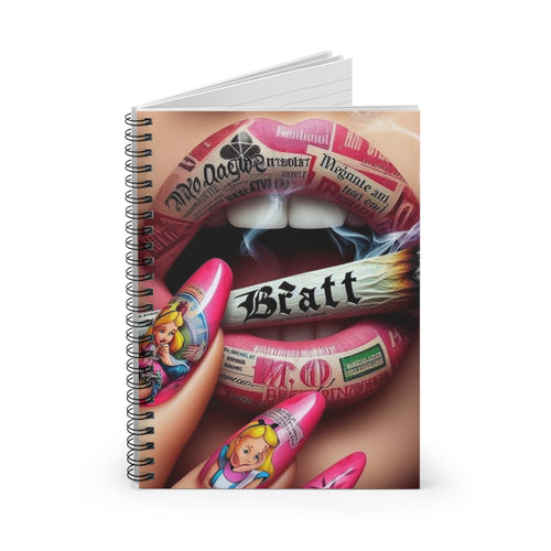 Bratt Lip Art Spiral Notebook — Edgy Tattooed Lips & Alice Nail Design, Ruled Journal