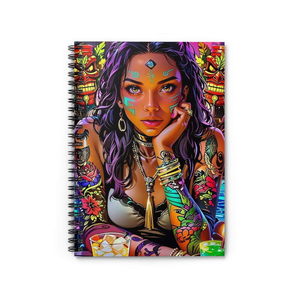 Boho Goddess Illustrated Spiral Notebook – Colorful Tattooed Woman Journal (Ruled)
