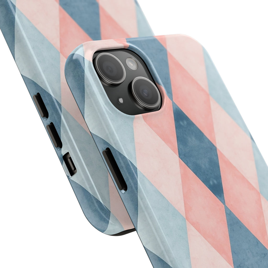 Pastel Harlequin Tough Phone Case — Blue & Pink Diamond Pattern