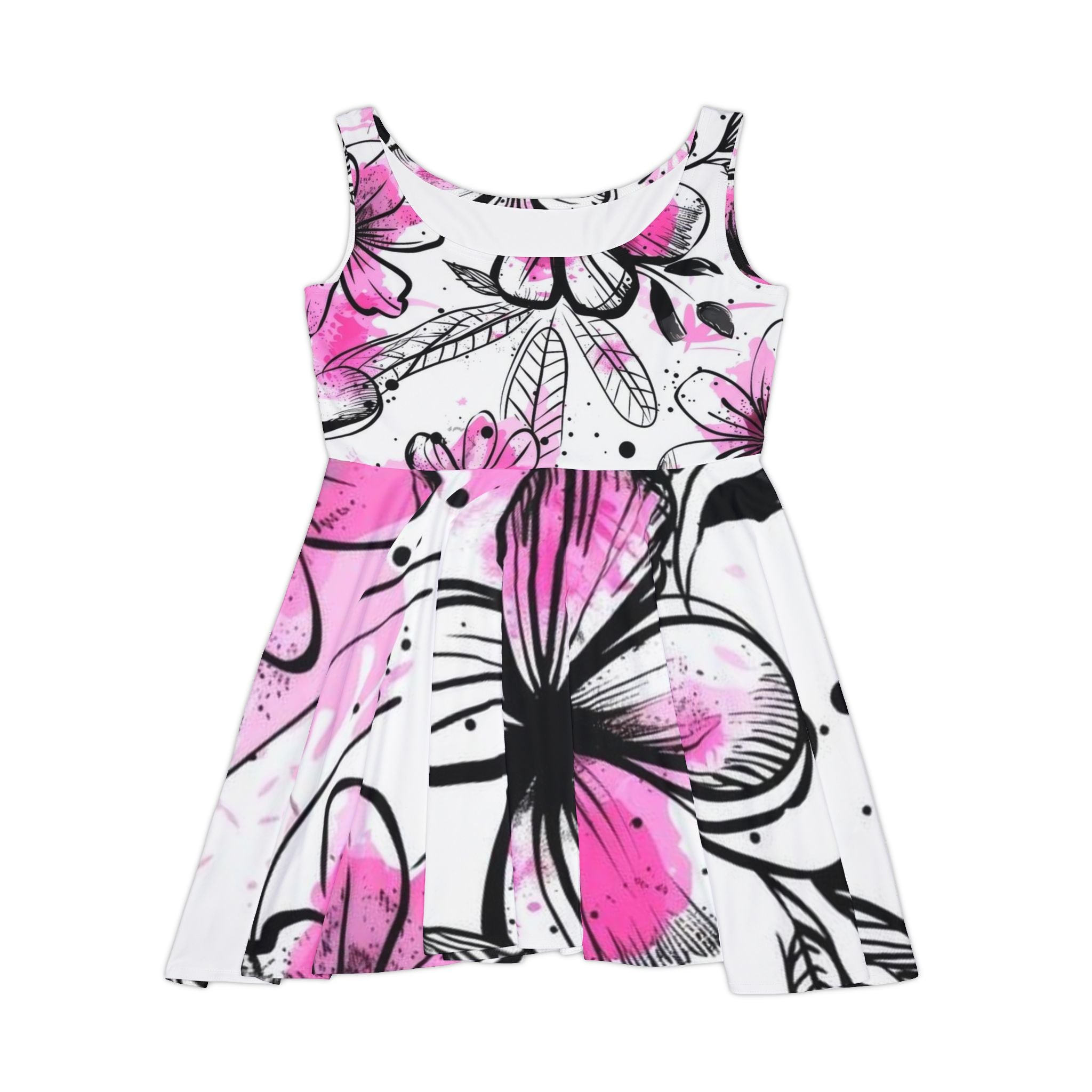 Floral Pink Splash Skater Dress
