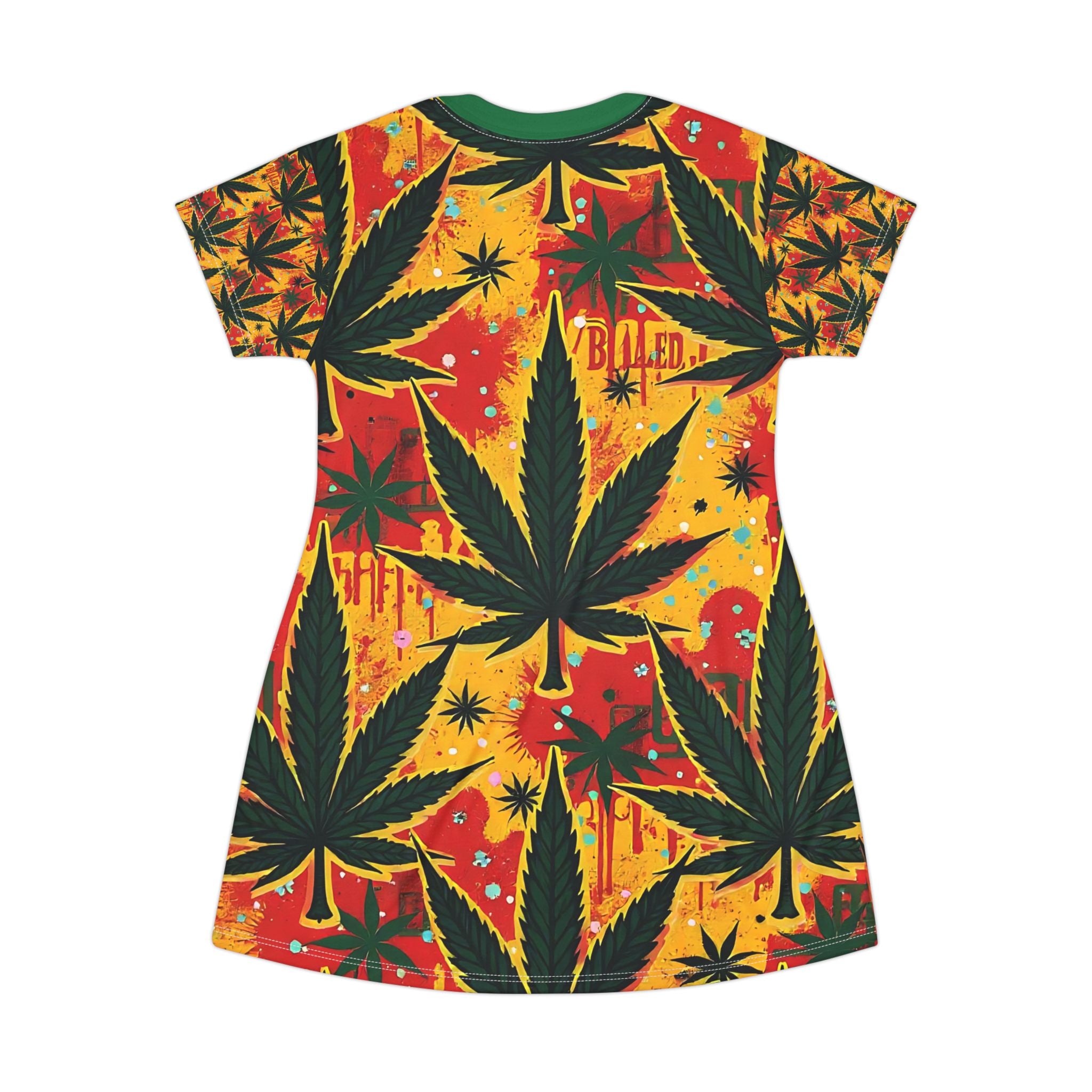 Bold Leaf Drip T-Shirt Dress – Street Art Summer Statement Dress