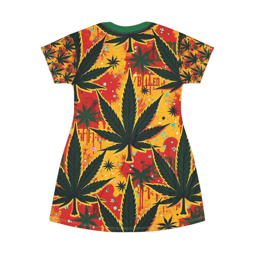 Bold Leaf Drip T-Shirt Dress – Street Art Summer Statement Dress