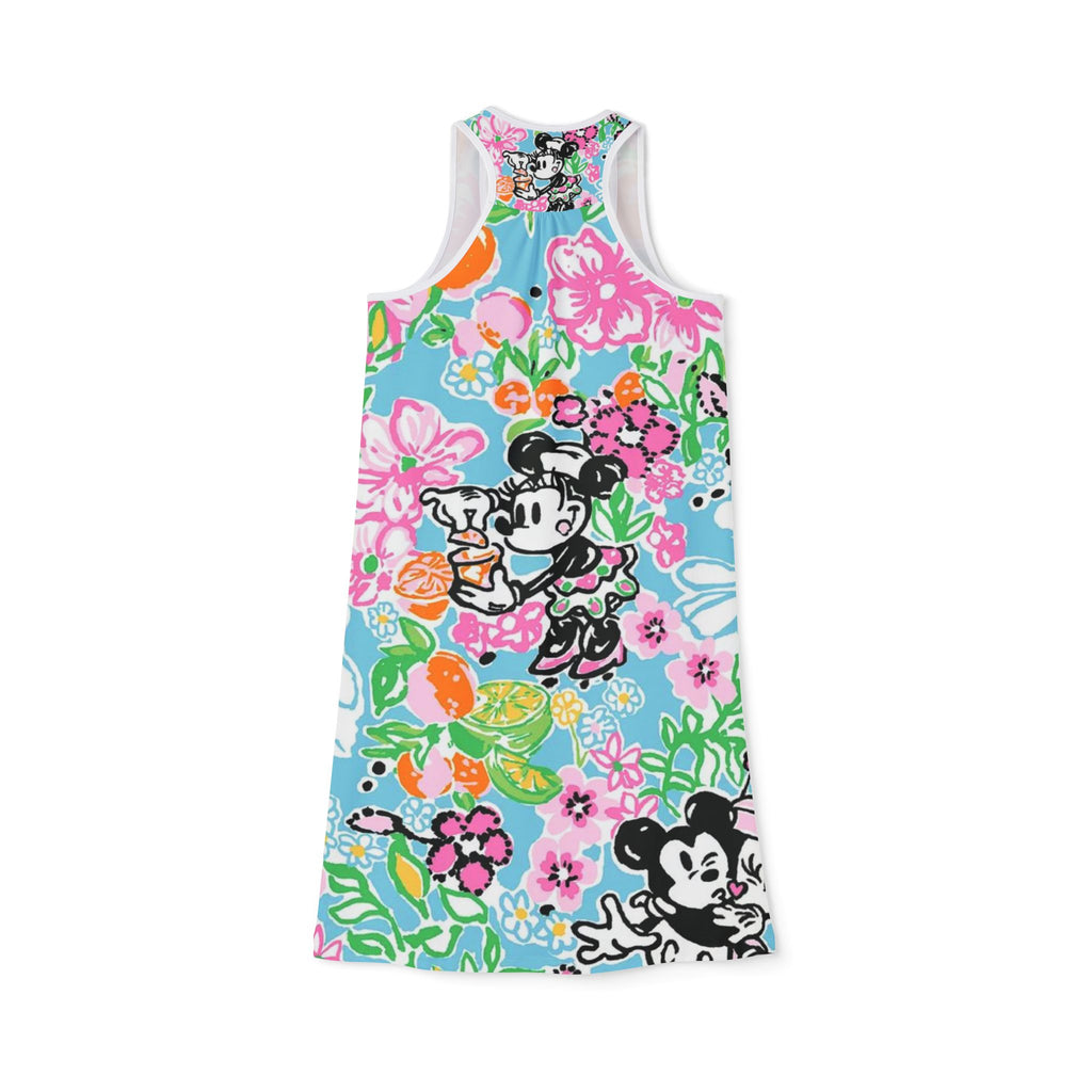 Floral Vintage Cartoon Racerback Dress — Retro Mickey & Minnie All-Over Print