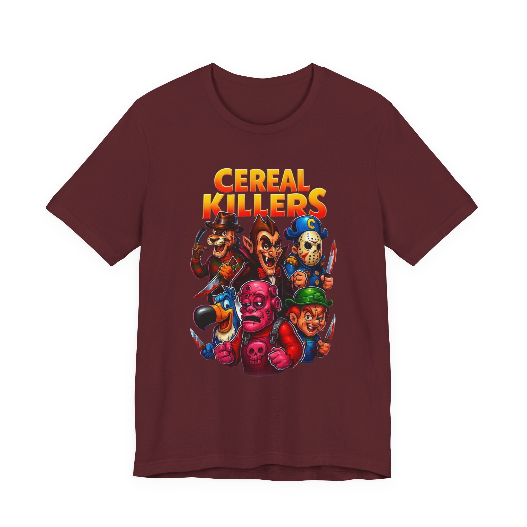 Cereal Killers Parody Horror Cartoon T-Shirt | Funny Cereal Villains Graphic Tee