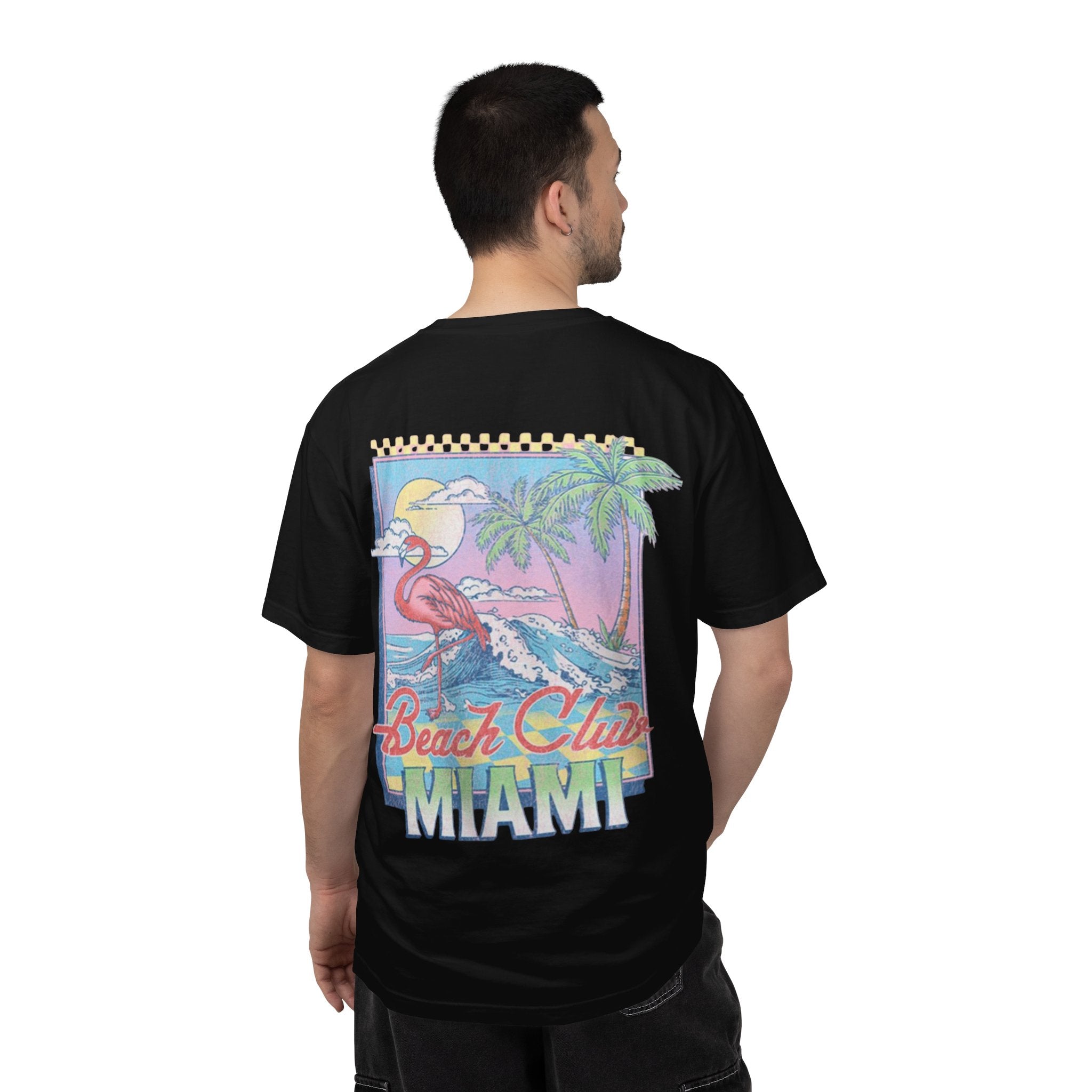 Miami Beach Club T‑Shirt — Retro Flamingo Tropical Floral Graphic Tee