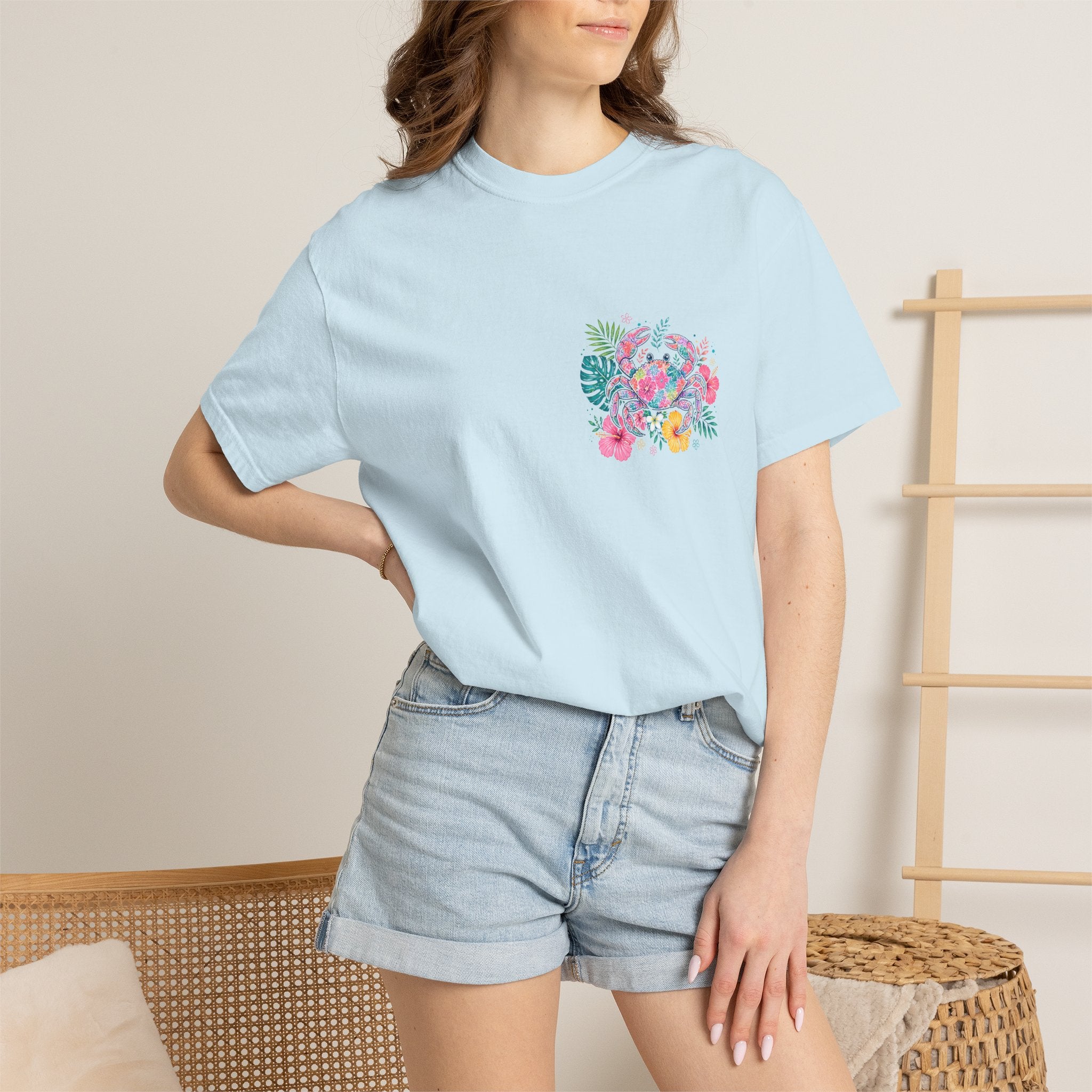 T-Shirt — "Sun Sand" Tropical Palm Floral Graphic Tee