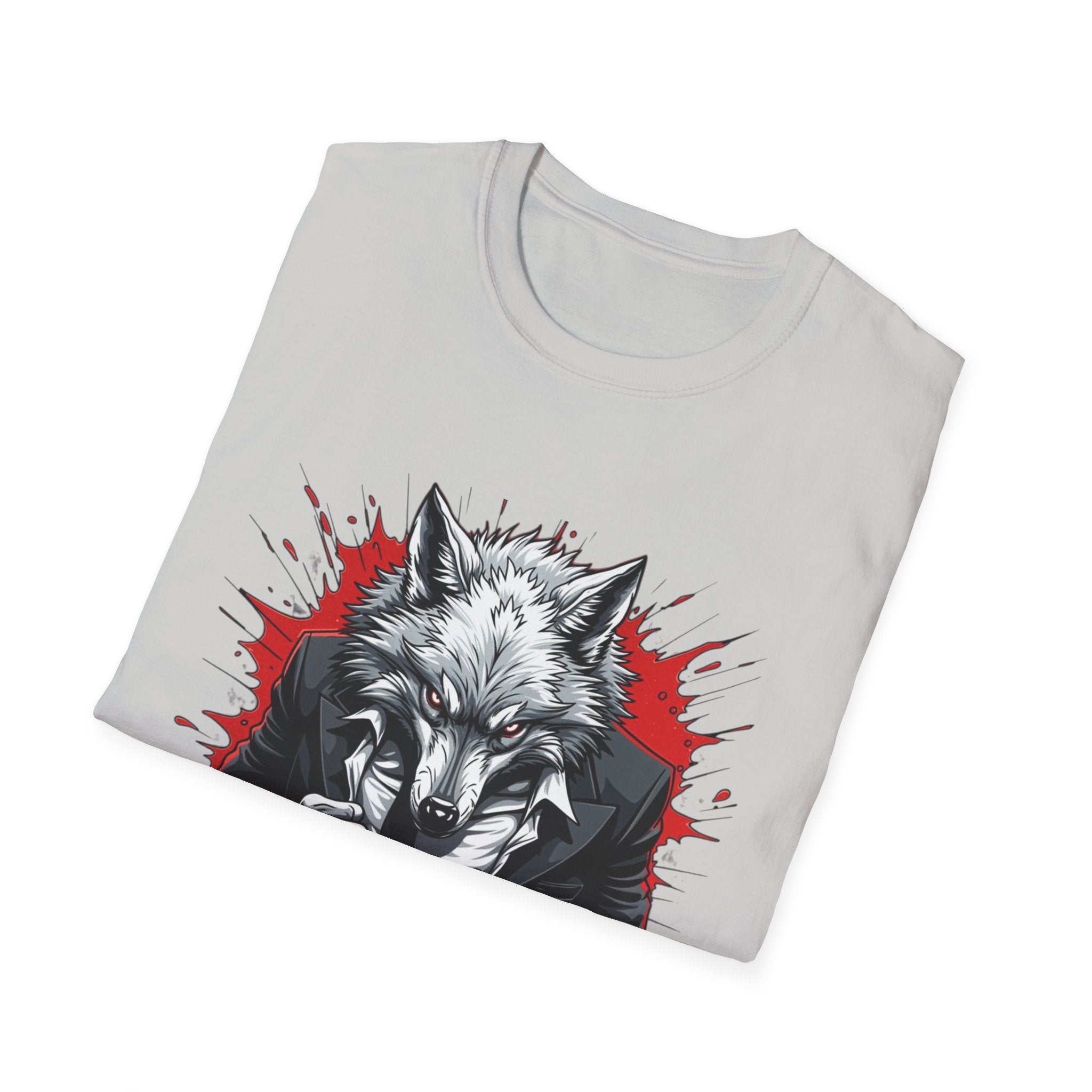 Wolf Suit T-Shirt — Wolf in Suit Graphic Tee (Bold Red Splash)