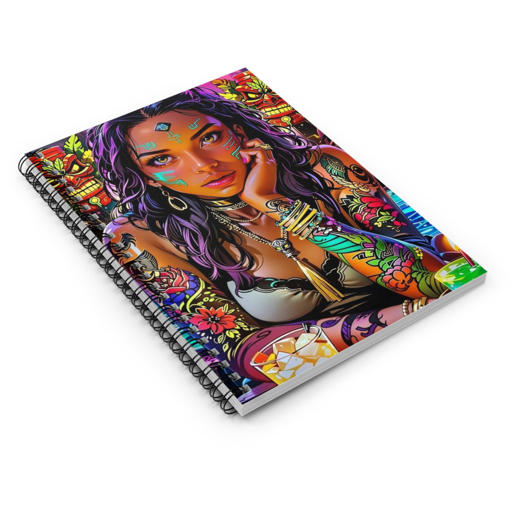Boho Goddess Illustrated Spiral Notebook – Colorful Tattooed Woman Journal (Ruled)