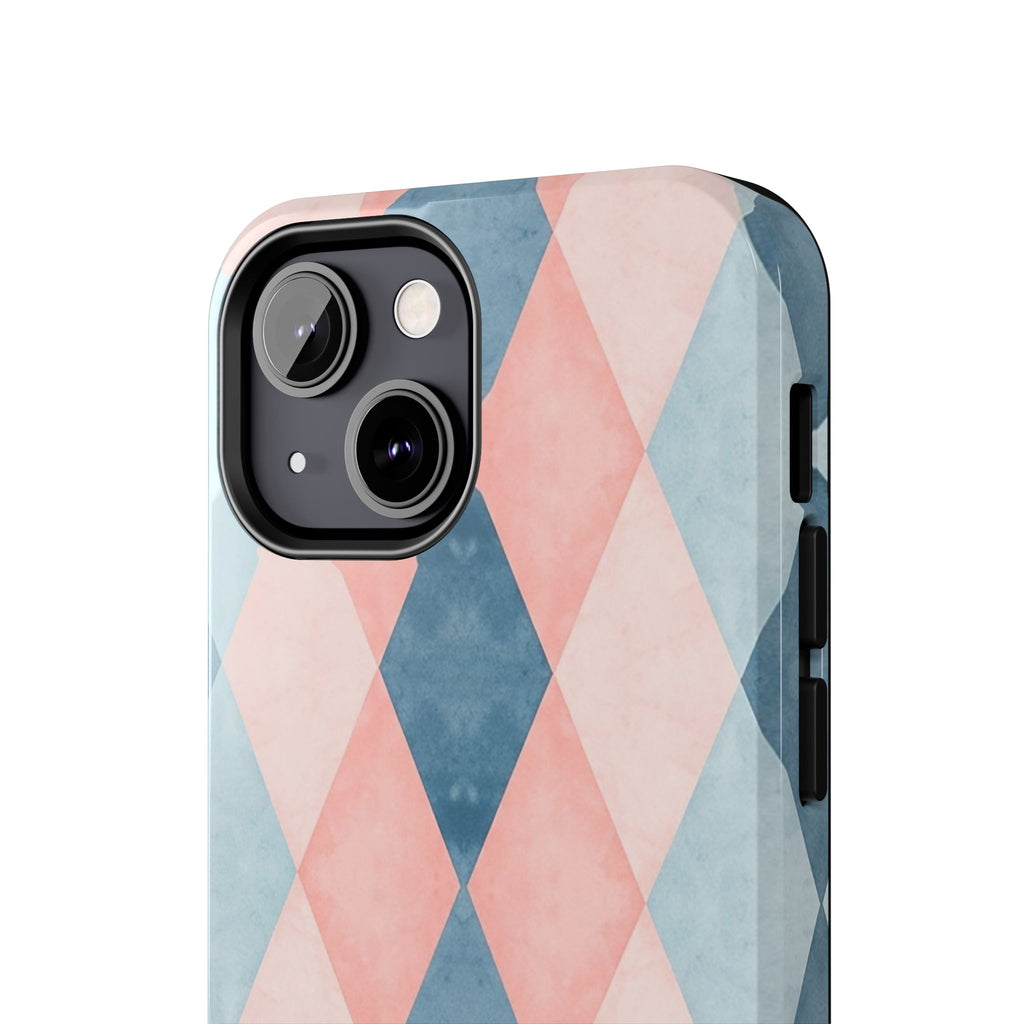 Pastel Harlequin Tough Phone Case — Blue & Pink Diamond Pattern