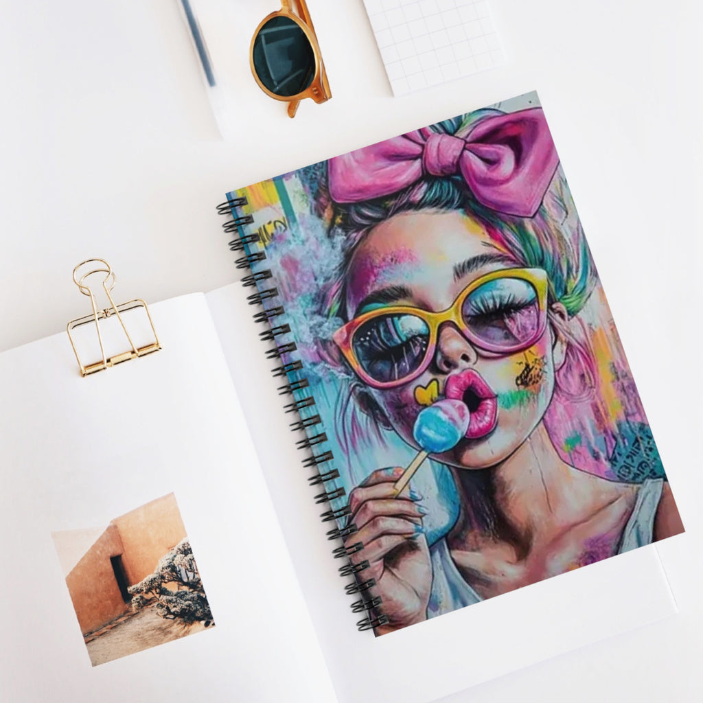 Colorful Pop Art Notebook — Lollipop Girl Spiral Journal (Ruled)