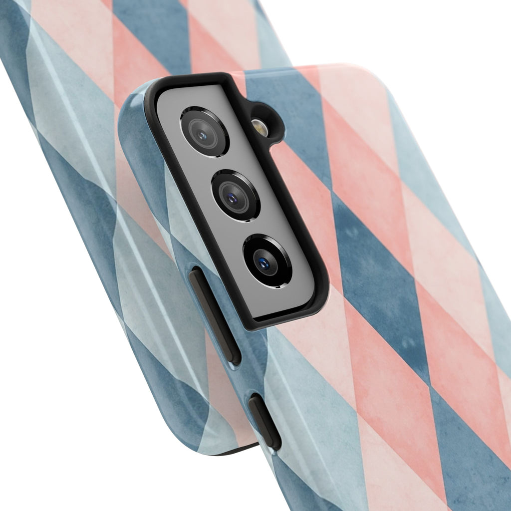 Pastel Harlequin Tough Phone Case — Blue & Pink Diamond Pattern