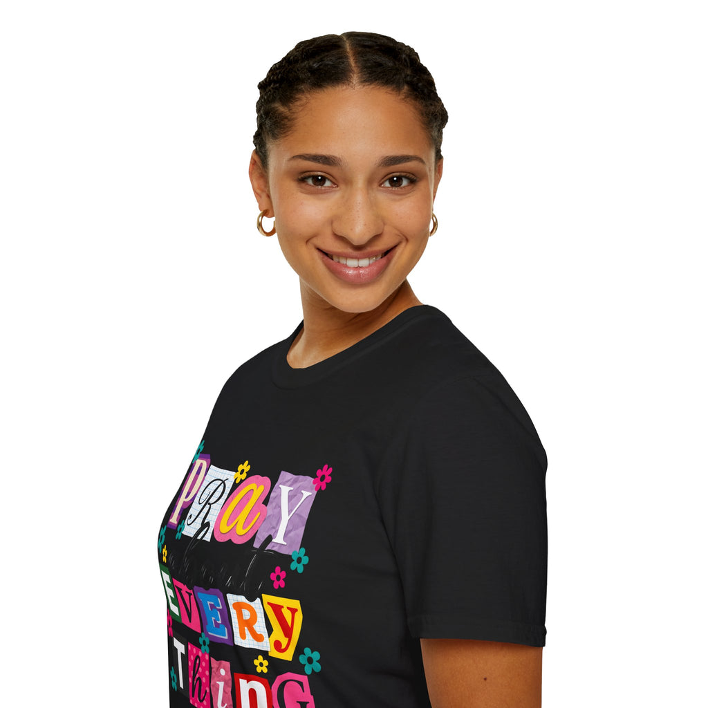 T-Shirt — "Pray About Everything" Colorful Floral Faith Graphic