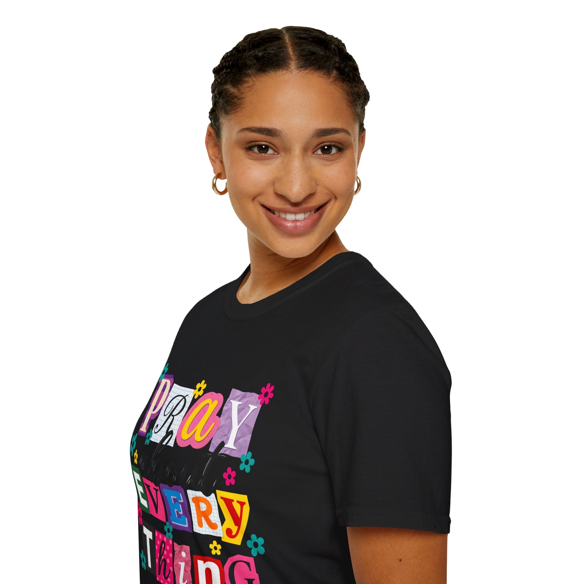 T-Shirt — "Pray About Everything" Colorful Floral Faith Graphic
