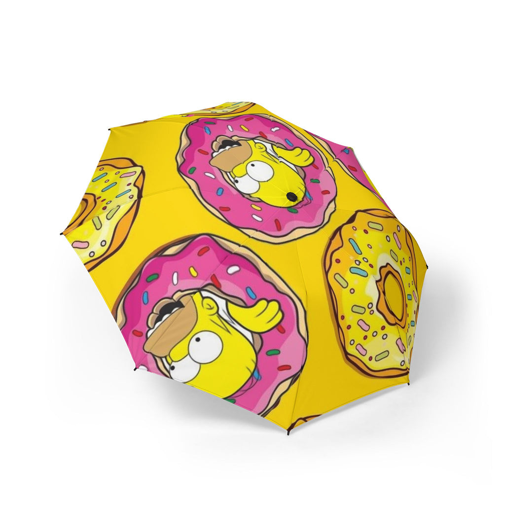 Donut Cartoon Foldable Umbrella — Yellow Funny Donuts & Character Rain Umbrella
