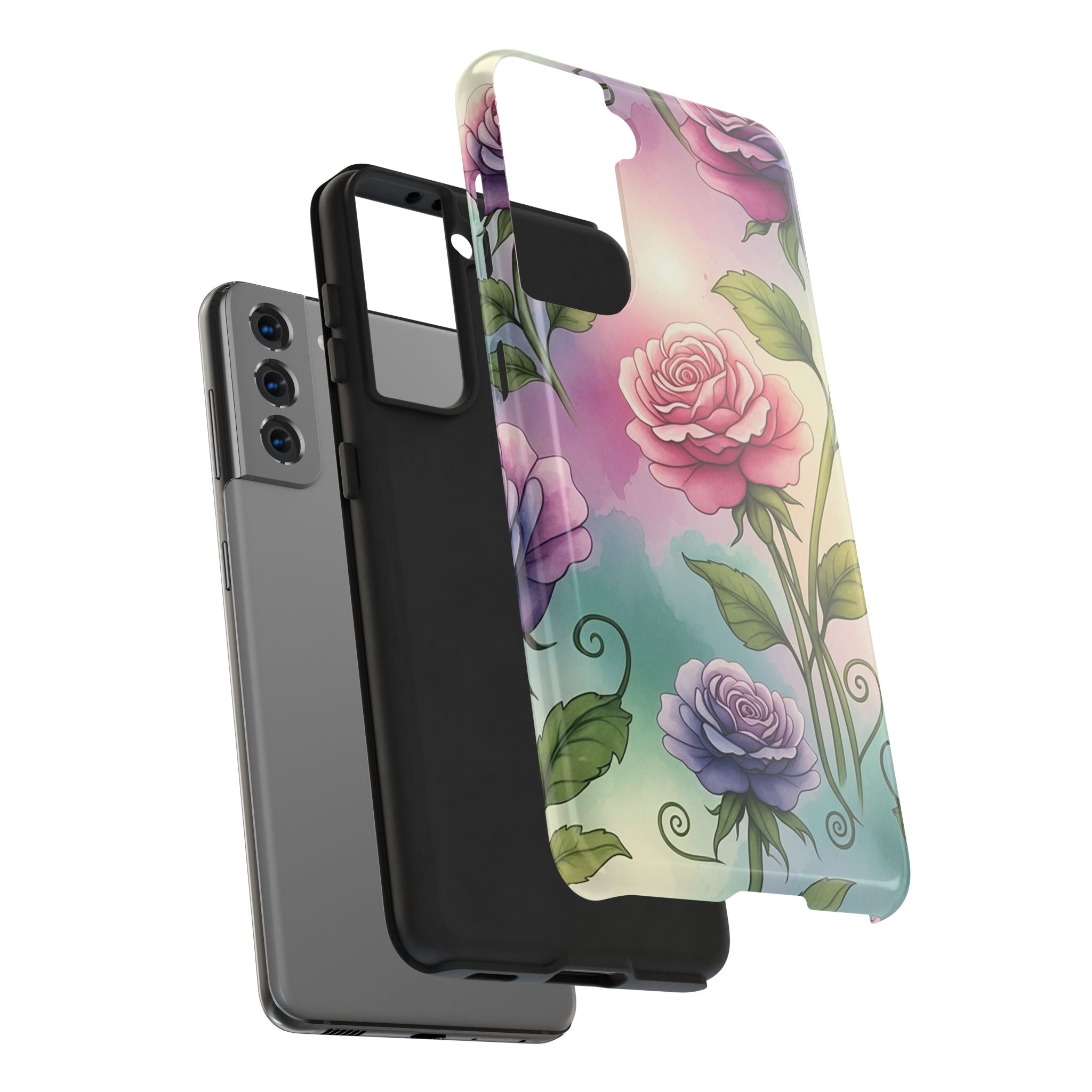Floral Rose Tough Phone Case — Pastel Watercolor Protection
