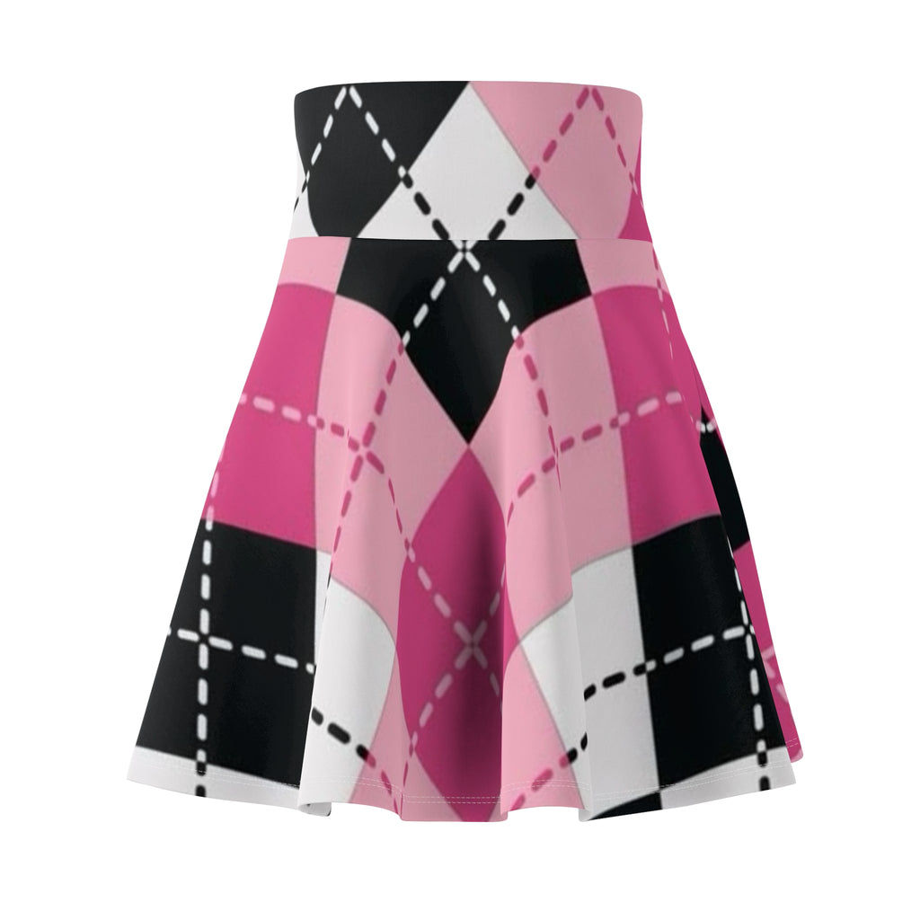 Pink Argyle Skater Skirt — Retro Plaid AOP Women's Circle Skirt