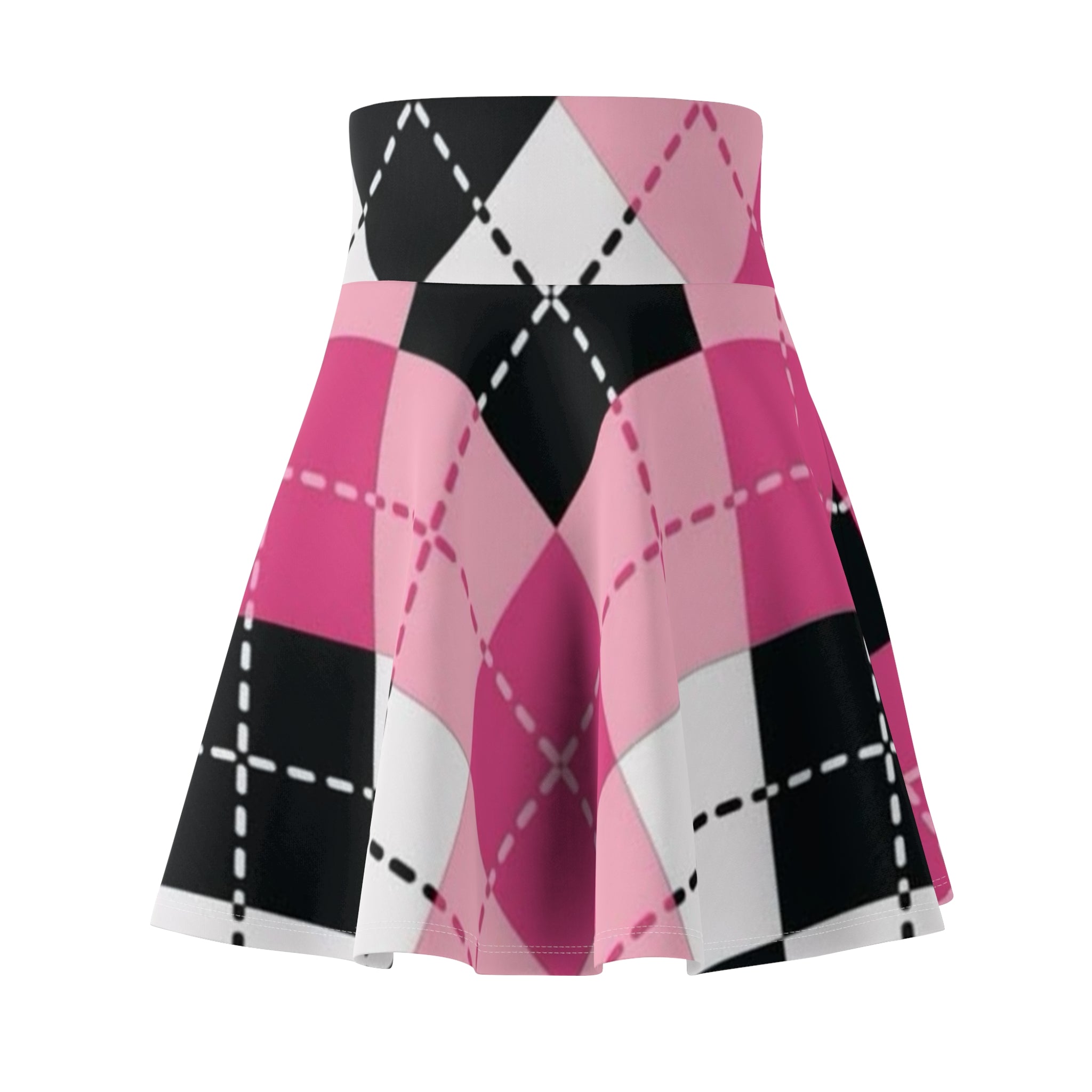 Pink Argyle Skater Skirt — Retro Plaid AOP Women's Circle Skirt