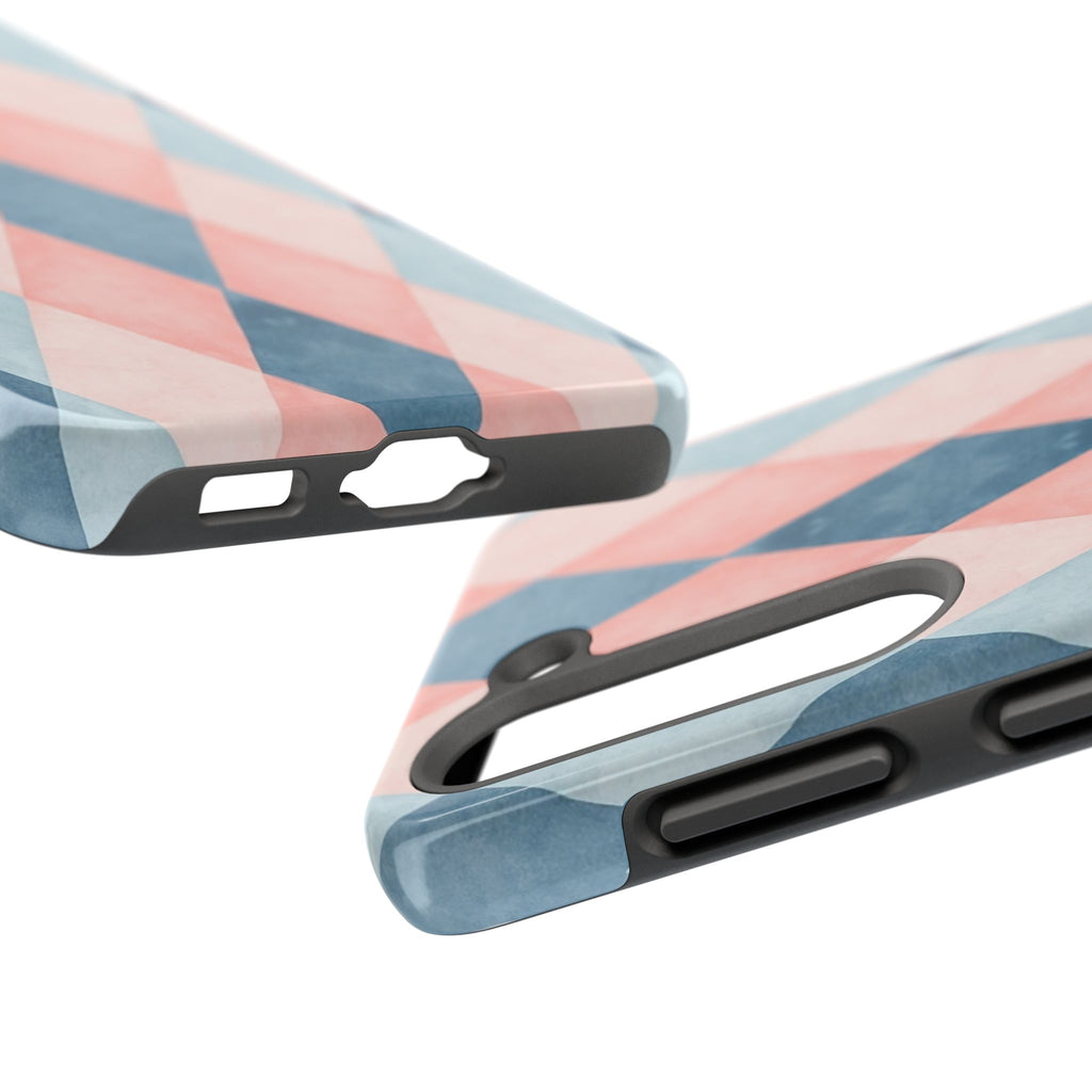 Pastel Harlequin Tough Phone Case — Blue & Pink Diamond Pattern