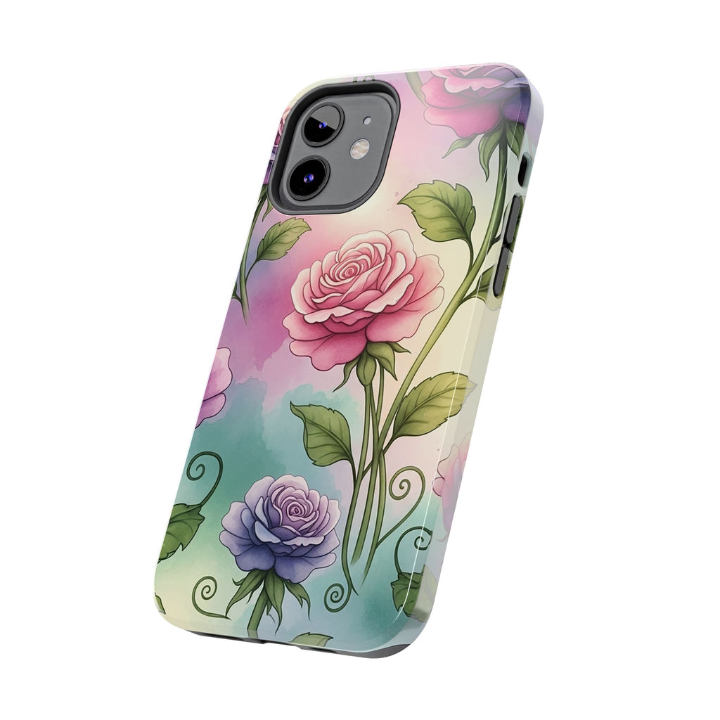 Floral Rose Tough Phone Case — Pastel Watercolor Protection