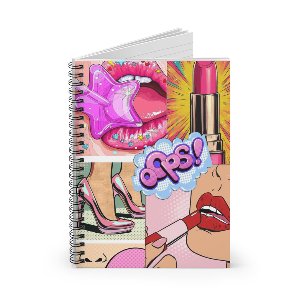 Pop Art Makeup Spiral Notebook — 'Oops!' Lipstick & Glam Journal