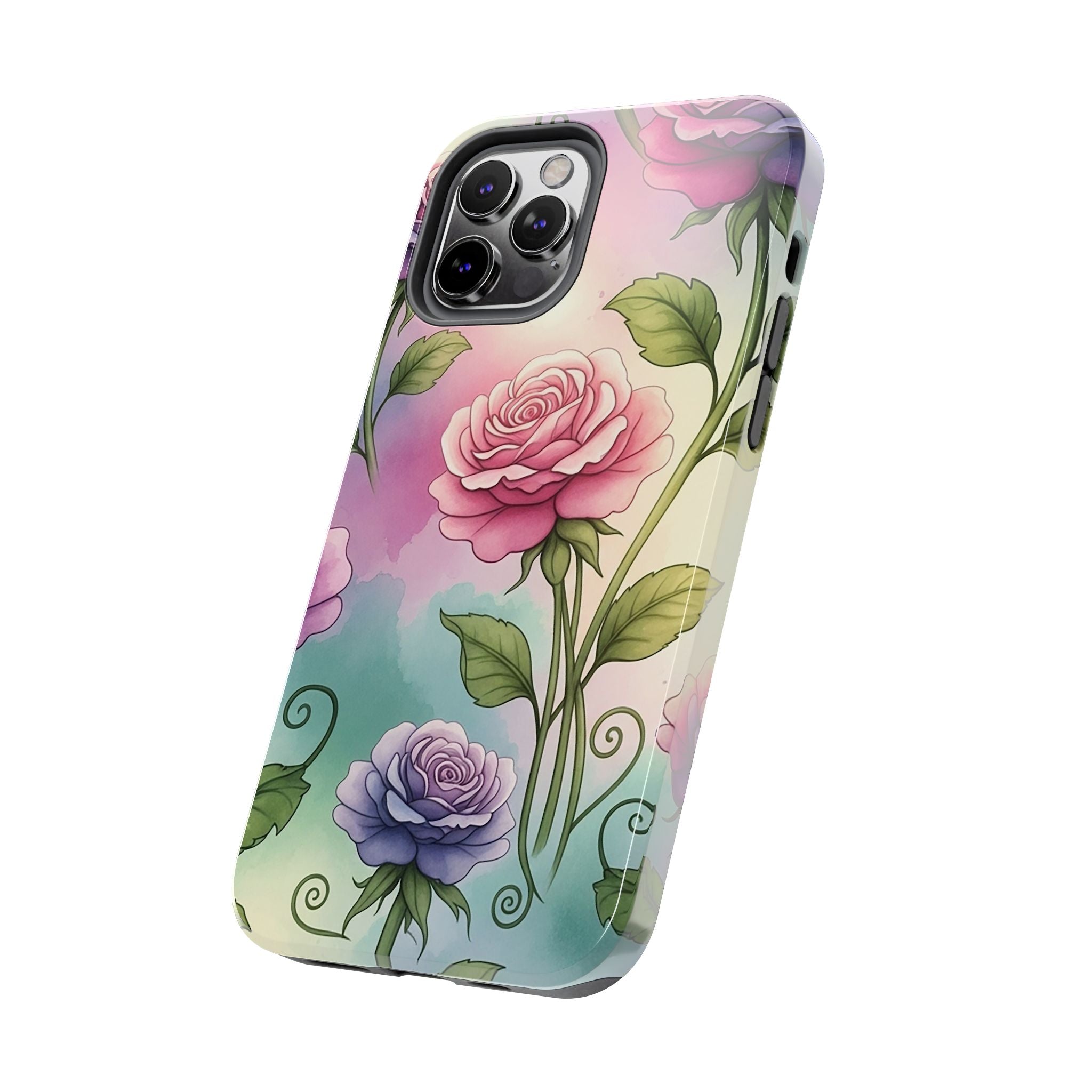 Floral Rose Tough Phone Case — Pastel Watercolor Protection