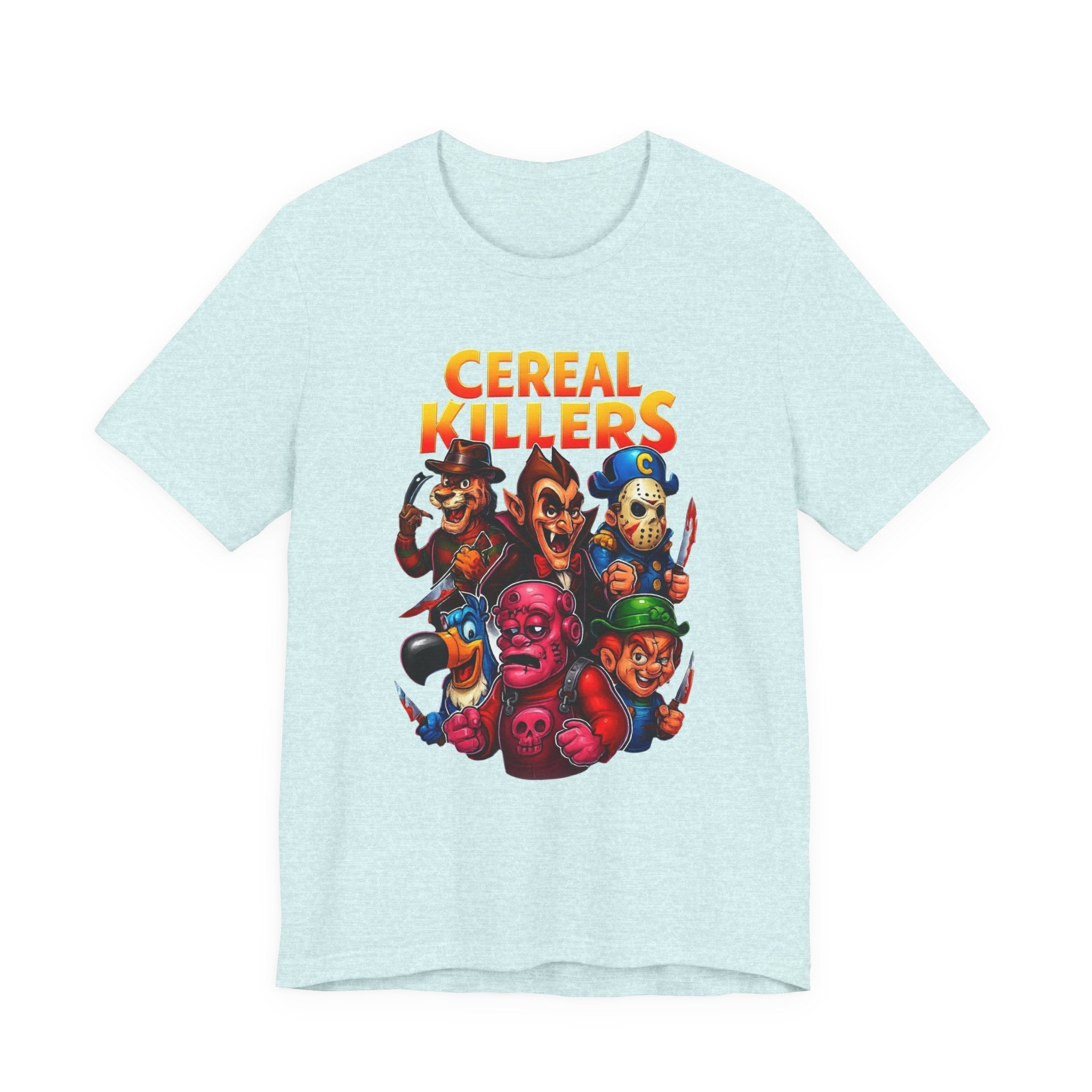 Cereal Killers Parody Horror Cartoon T-Shirt | Funny Cereal Villains Graphic Tee