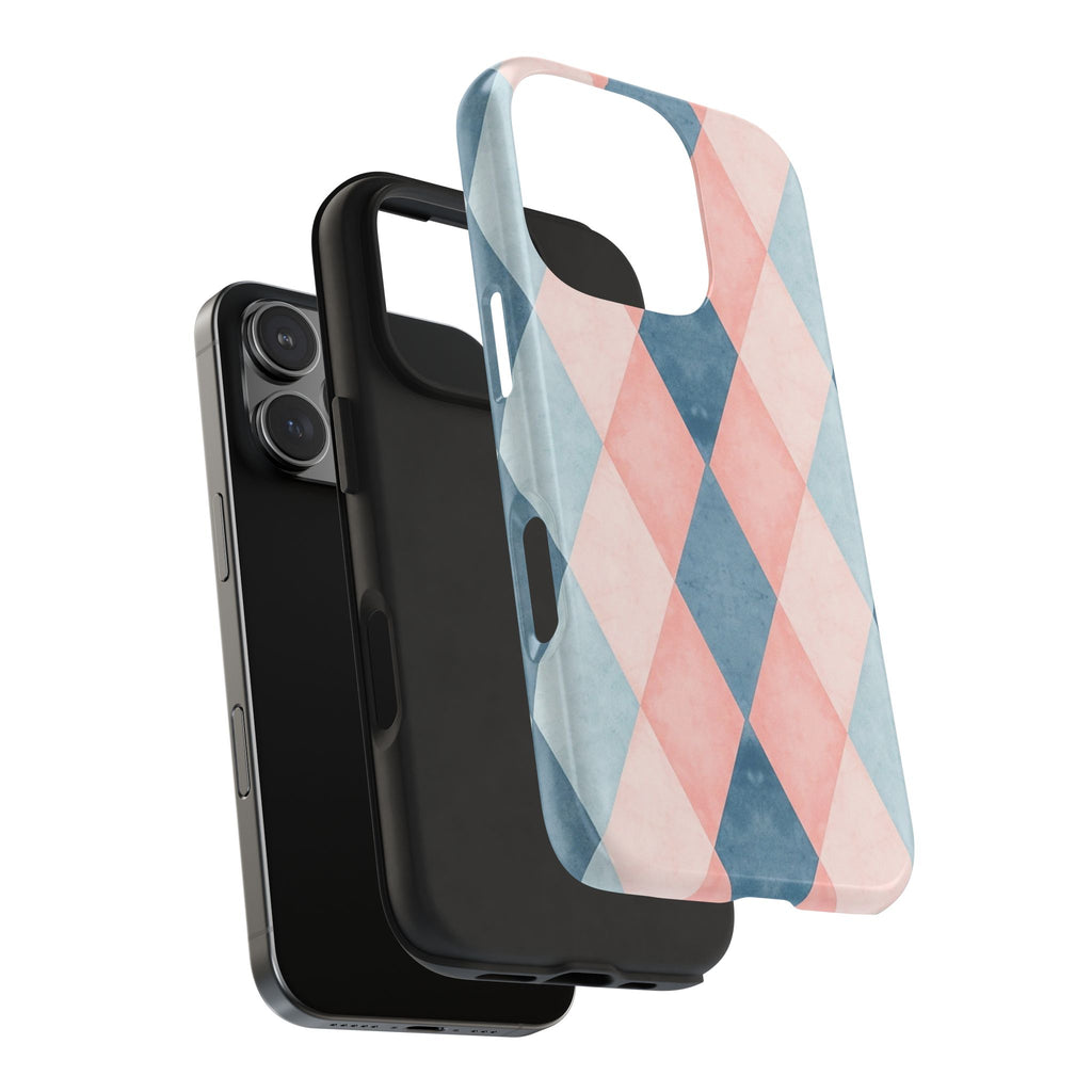 Pastel Harlequin Tough Phone Case — Blue & Pink Diamond Pattern