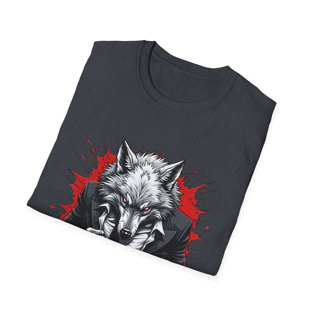 Wolf Suit T-Shirt — Wolf in Suit Graphic Tee (Bold Red Splash)