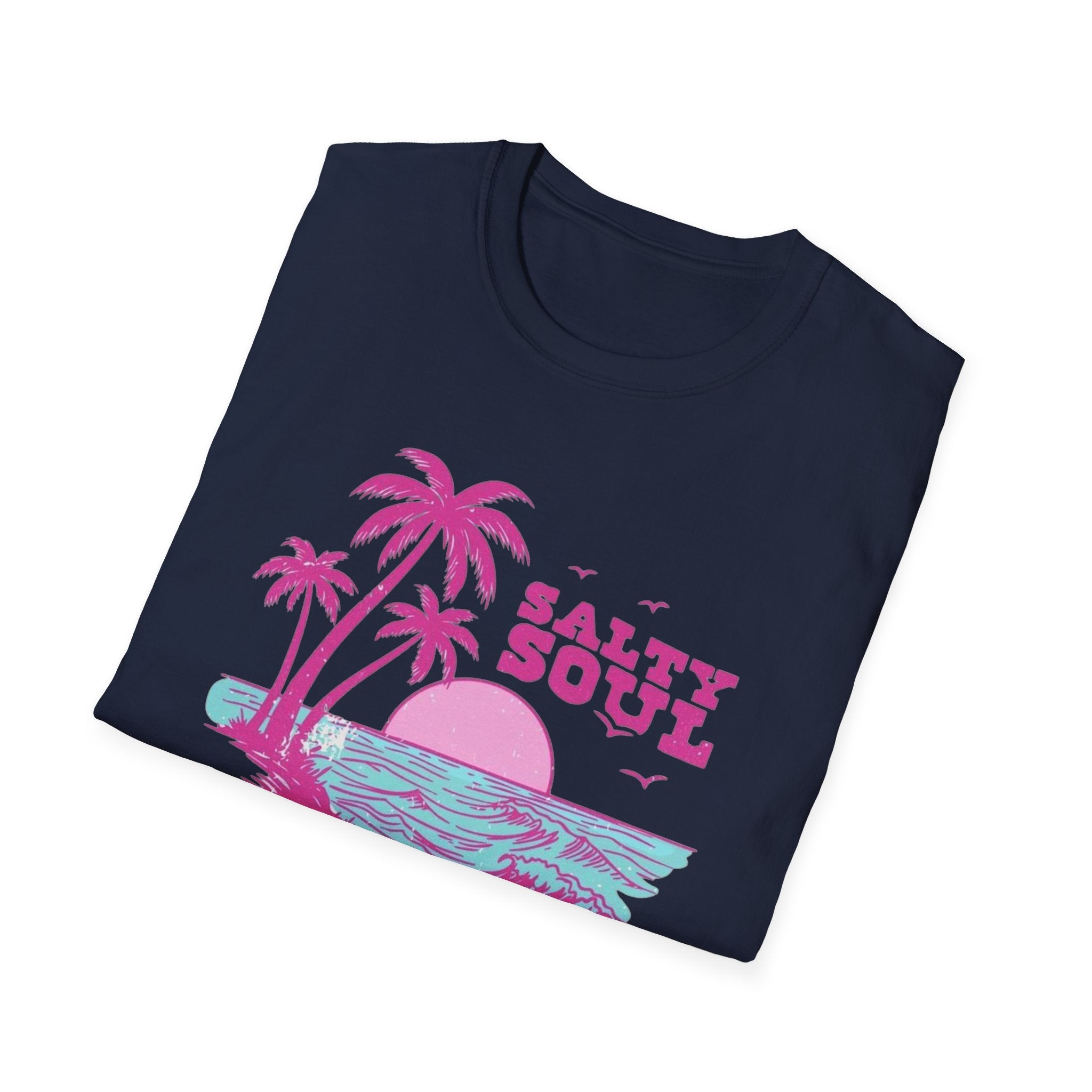 Salty Soul Beach T-Shirt — Sun, Palm Trees & Waves Graphic Tee