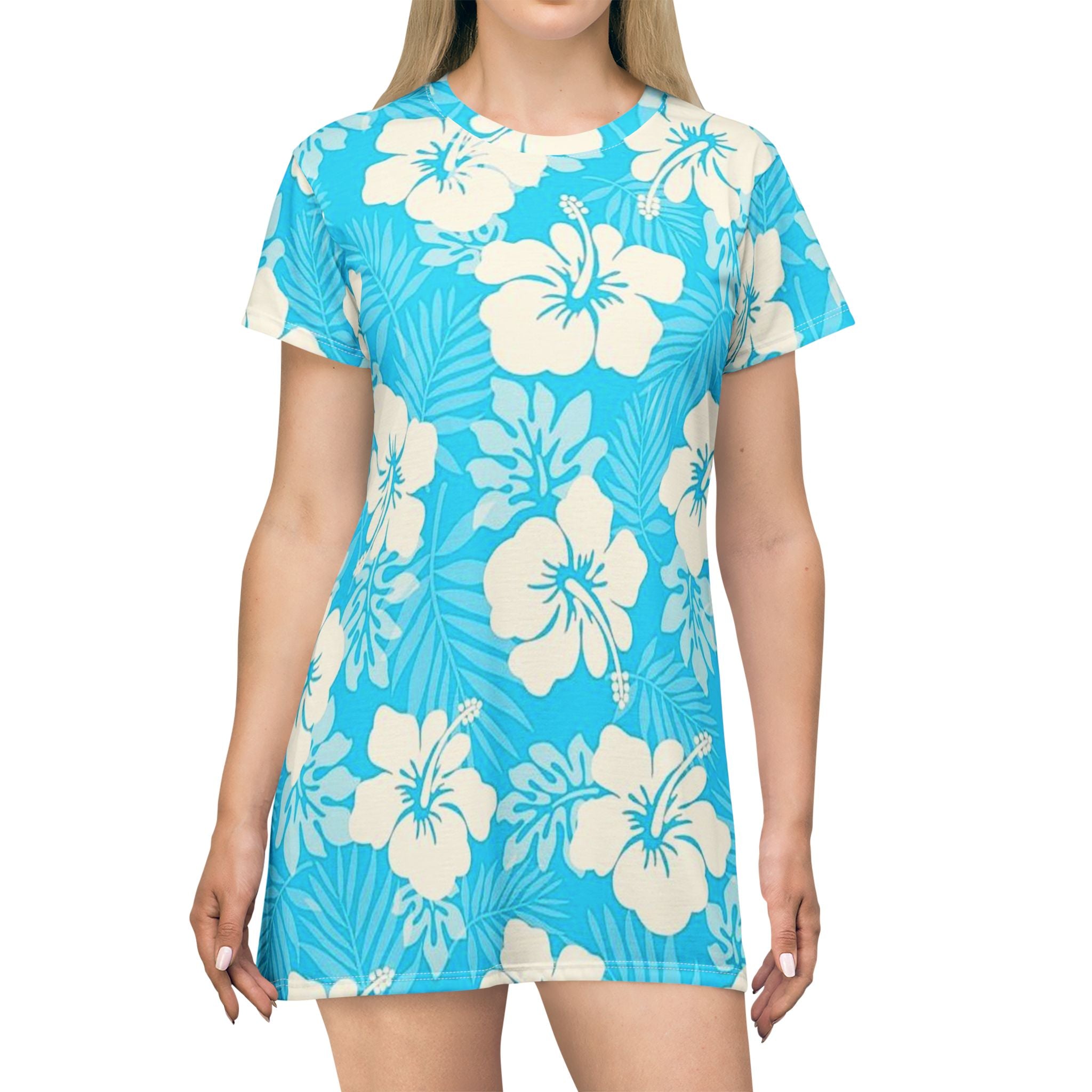 Hibiscus AOP T-Shirt Dress — Tropical Floral All-Over Print Beach Dress