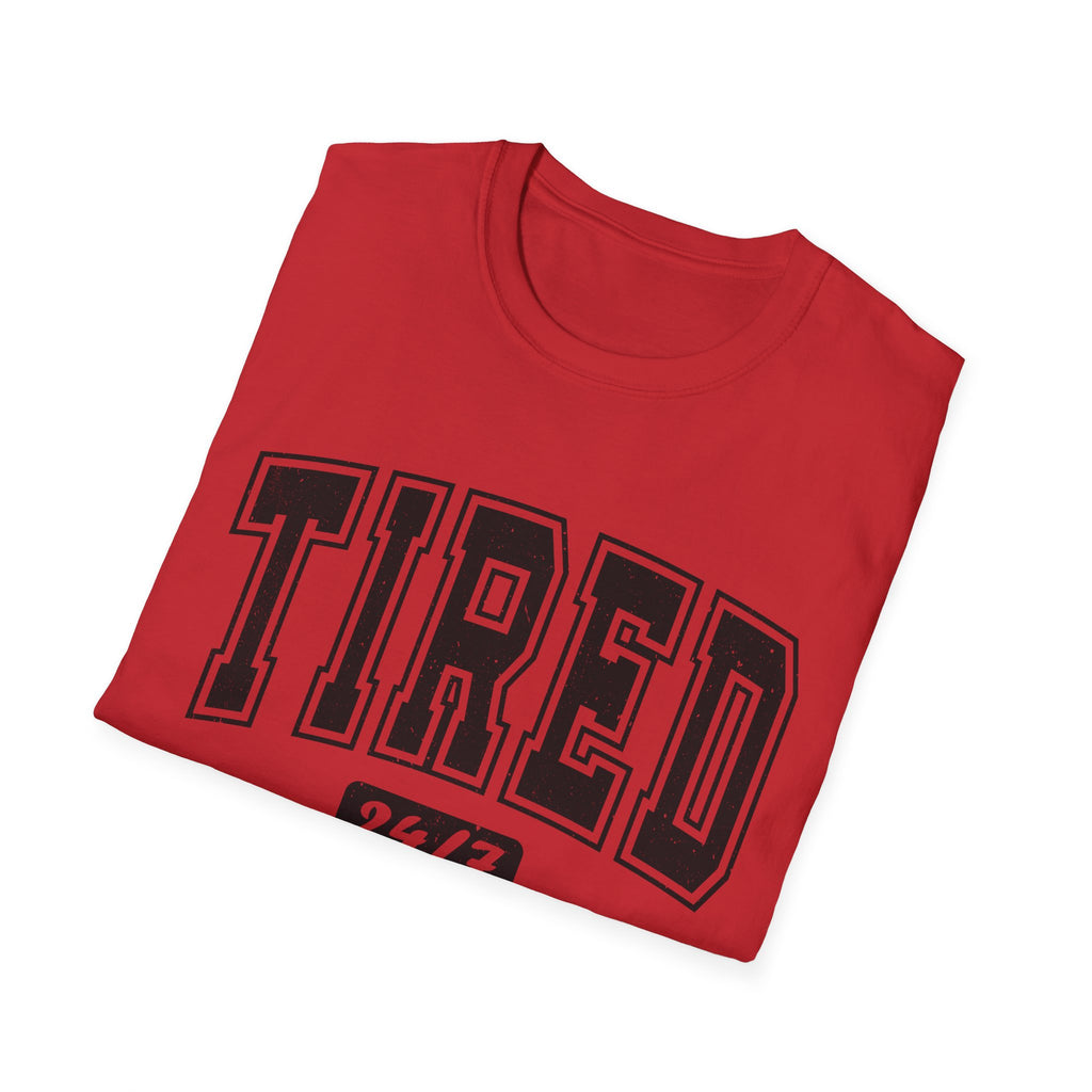 T-Shirt — 'TIRED 24/7' Vintage Varsity Graphic Tee